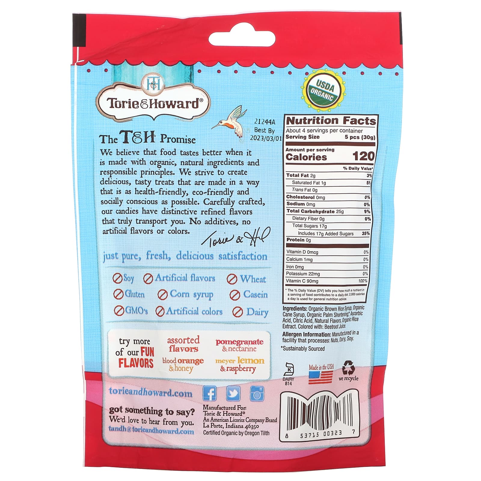 Torie & Howard, Original Chewie Fruities, органические жевательные конфеты, гранат и нектарин, 113,40 г (4 унции)