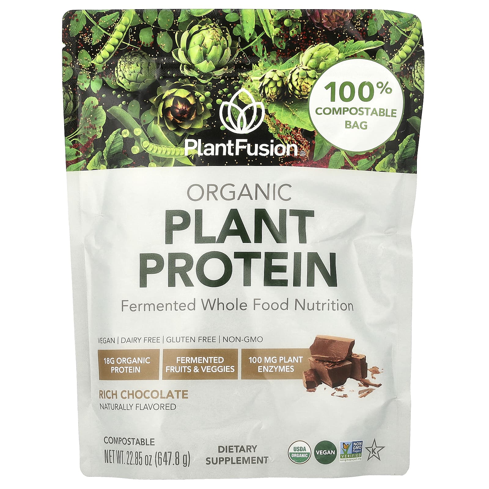 PlantFusion, органический растительный протеин, со вкусом шоколада, 647,8 г (22,85 унции)