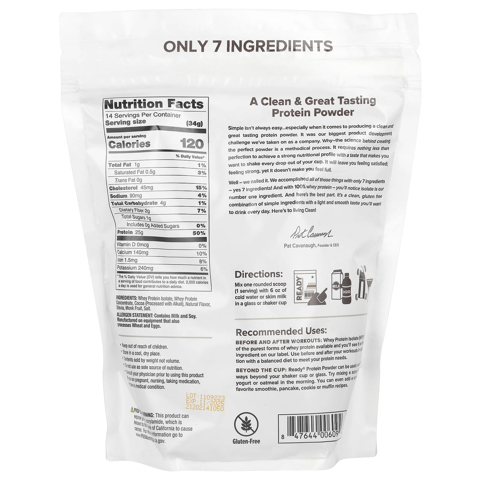 Ready, Порошок из 100% сывороточного протеина, шоколад, 476 г (1 фунт)