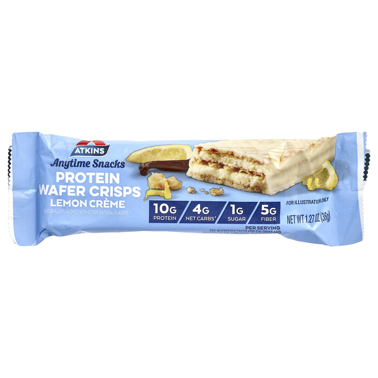 Atkins, Anytime Snacks, протеиновые вафли, лимонный крем, 5 батончиков, 36 г (1,27 унции)