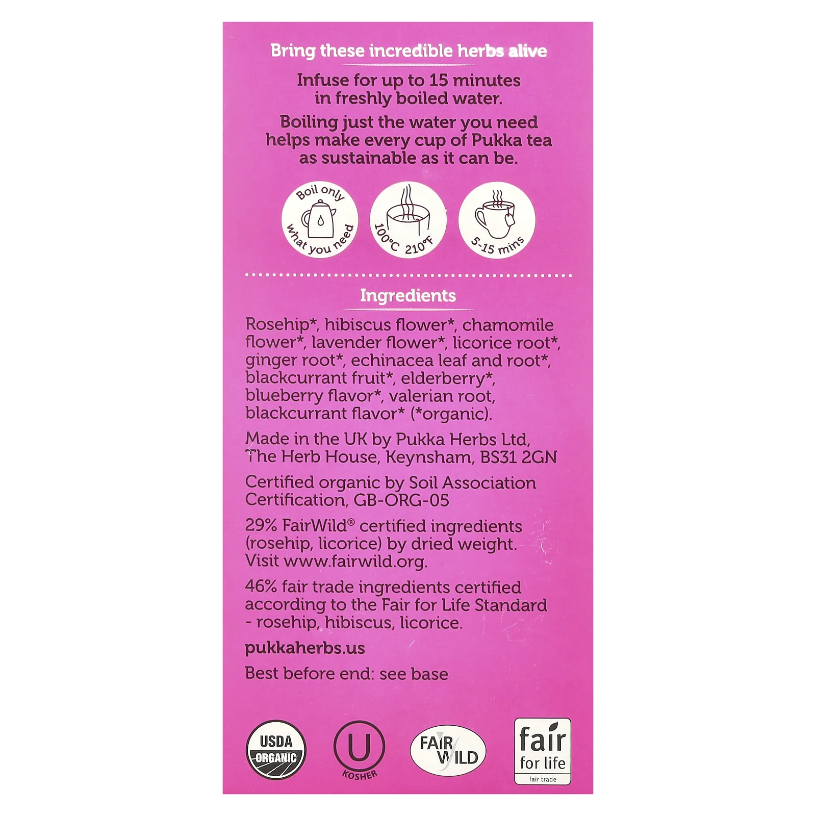 Pukka Herbs, Herbal Tea, органические ночные ягоды, без кофеина, 20 пакетиков, 36 г (1,26 унции)