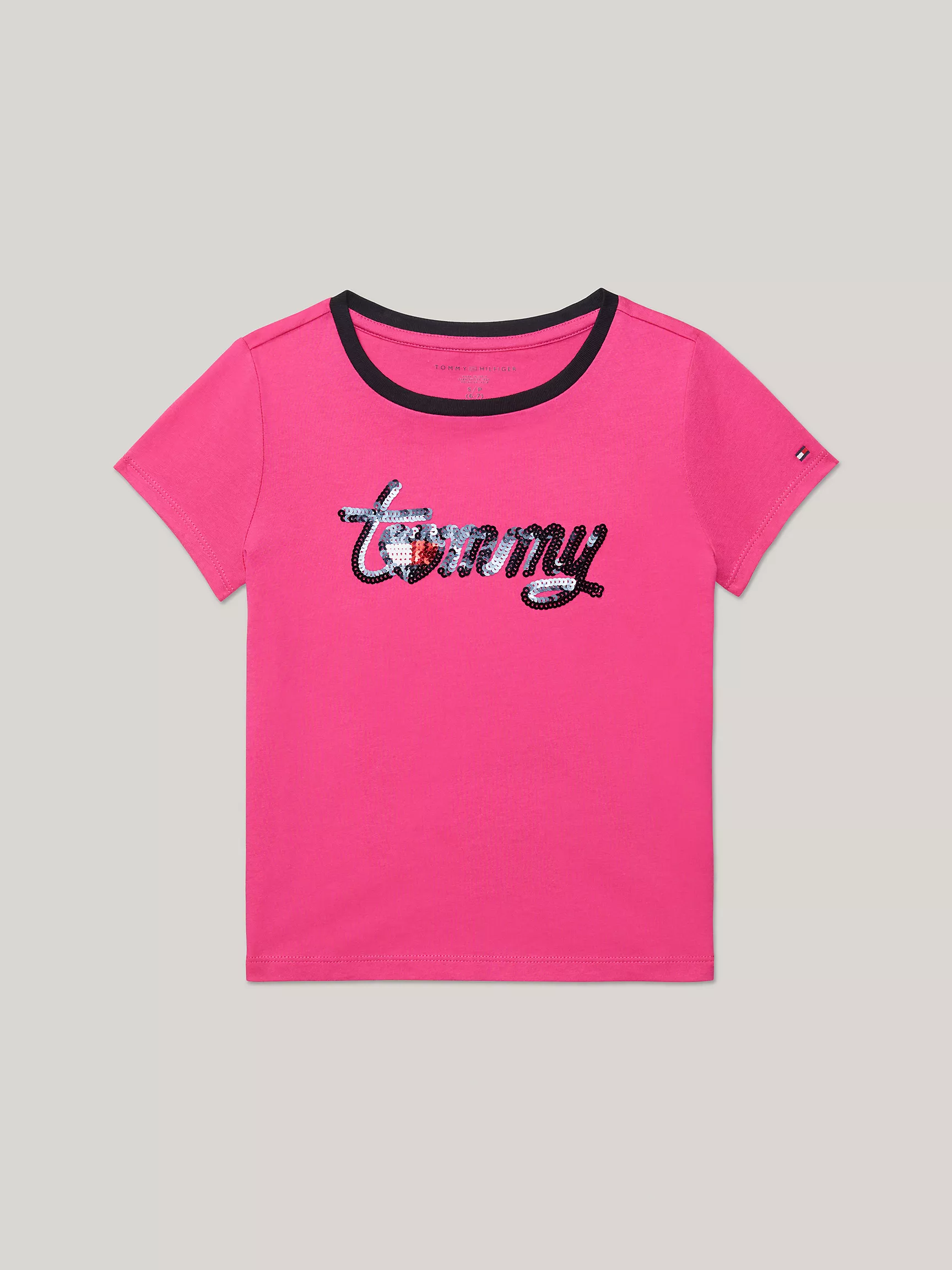 Футболка для девочек Tommy Hilfiger, Детская футболка с логотипом Tommy в виде сердца из пайеток