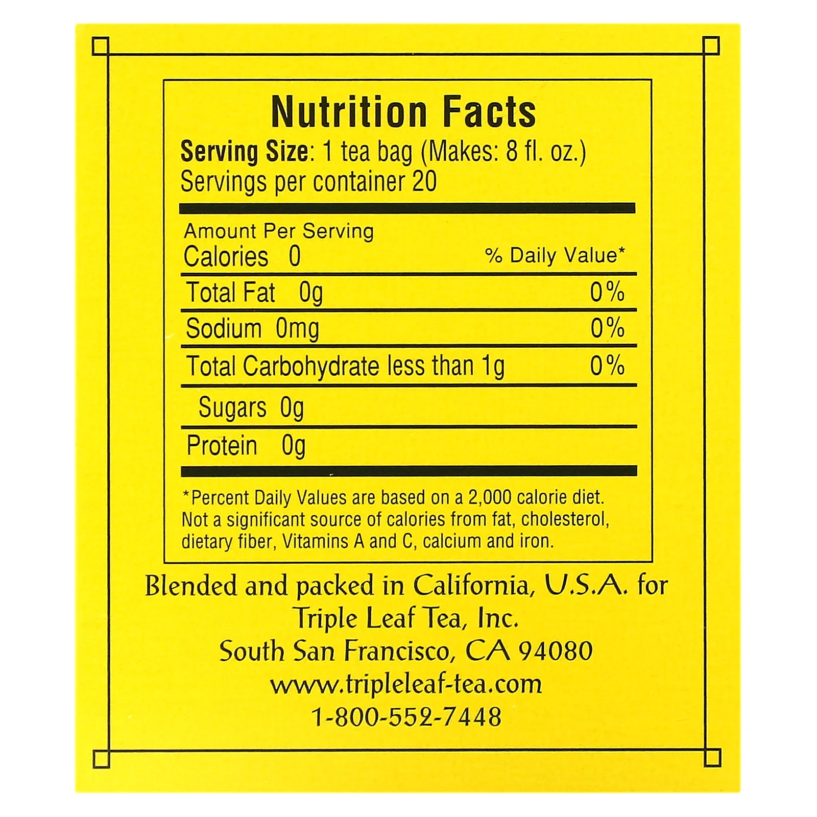 Triple Leaf Tea, чай с лимоном и имбирем, 20 чайных пакетиков, 40 г (1,41 унции)