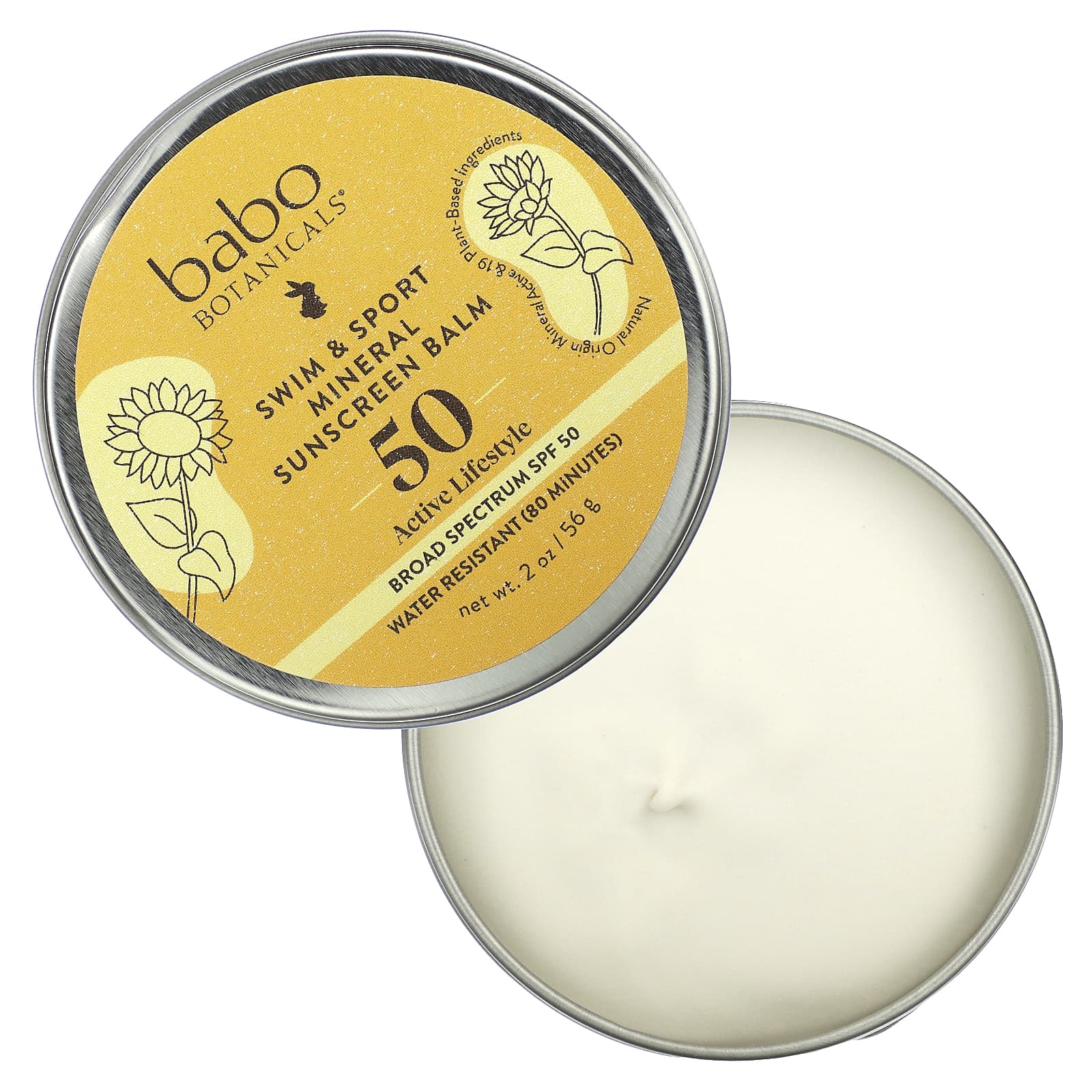 Babo Botanicals, Минеральный солнцезащитный бальзам для плавания и спорта, SPF 50, без отдушек, 56 г (2 унции)