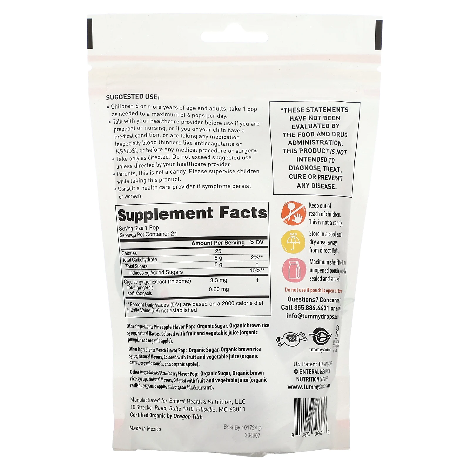 Tummydrops, Tummypops, органический имбирь, 21 шт.