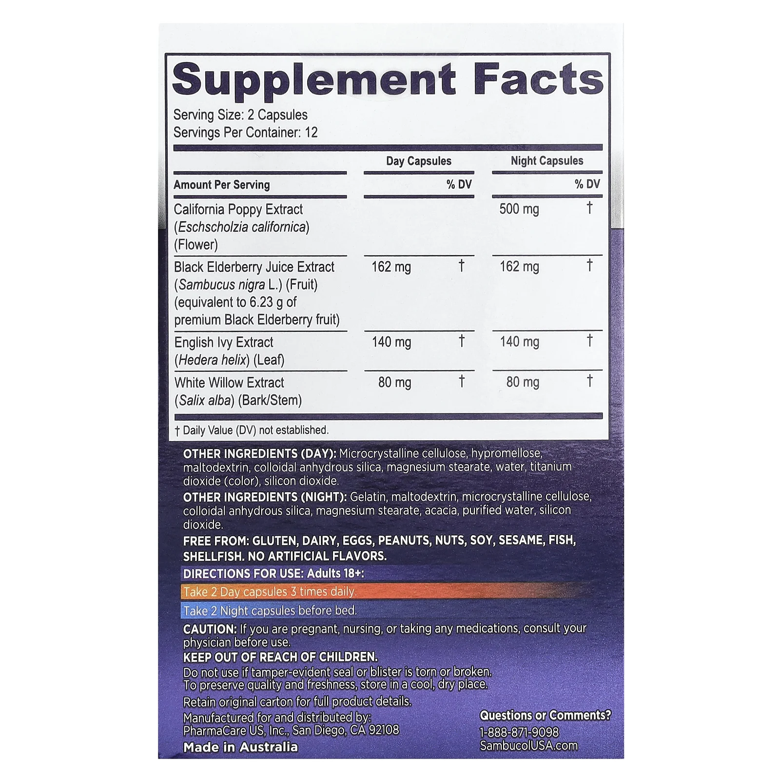 Sambucol, Черная бузина, дневное и ночное средство, 24 капсулы