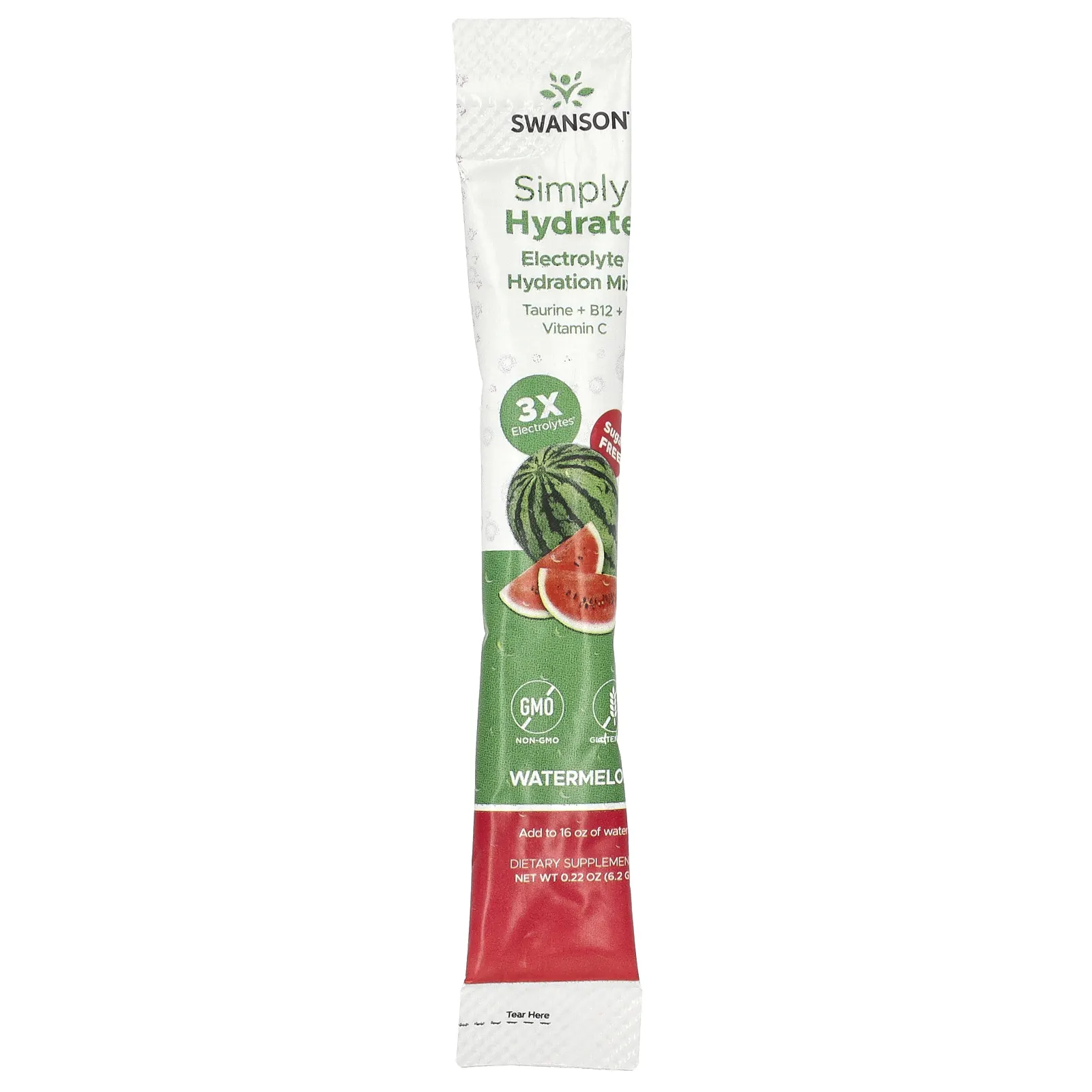 Swanson, Simply Hydrate, смесь для гидратации электролитов, арбуз, 30 пакетиков в стиках по 6,2 г (0,22 унции)