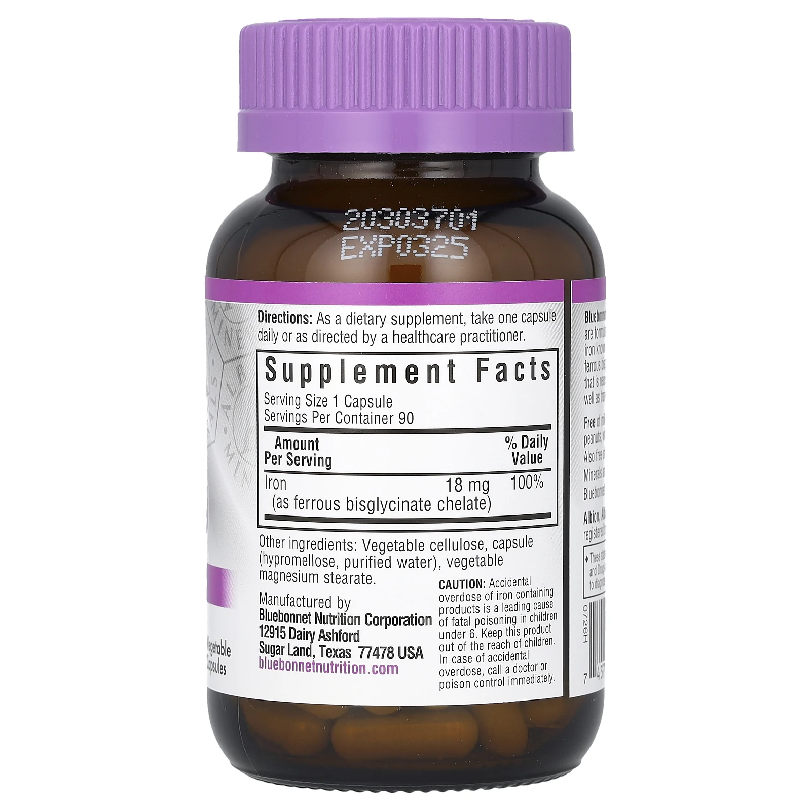 Bluebonnet Nutrition, железо в хелатной форме, 18 мг, 90 растительных капсул