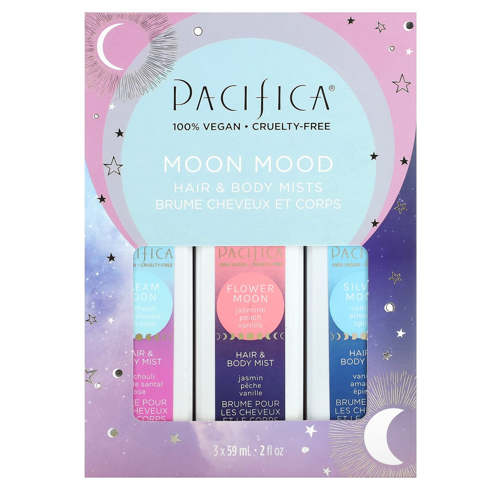 Pacifica, Спрей для волос и тела, Moon Mood, 3 пакетика по 59 мл (2 жидк. Унции)