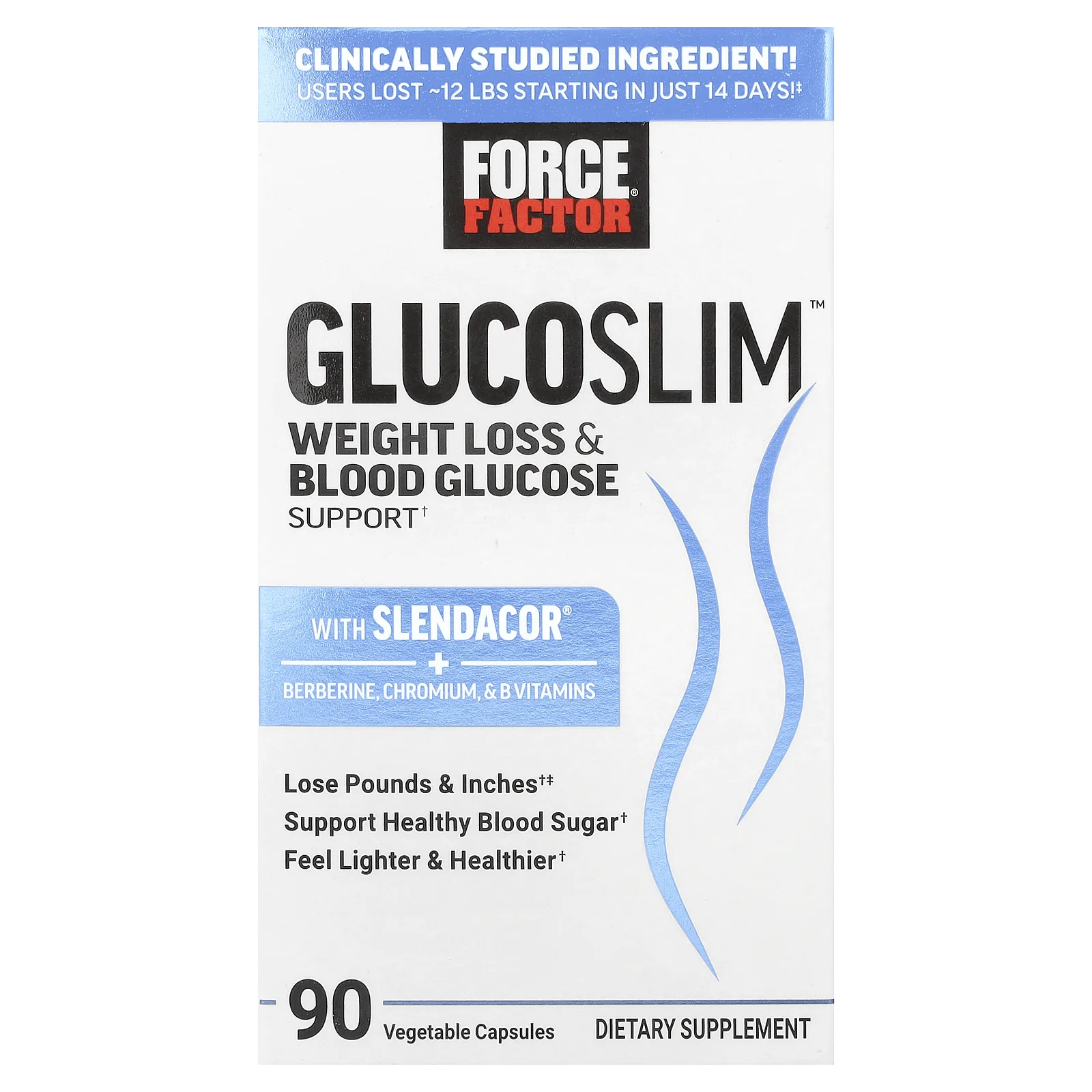 Force Factor, Glucoslim ™, поддержка для снижения веса и уровня глюкозы в крови, 90 растительных капсул