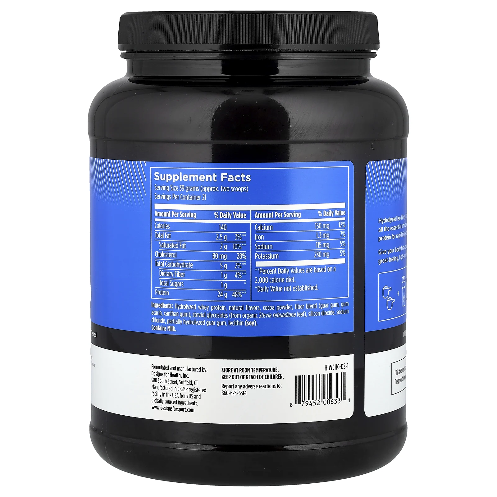 Designs For Health, Designs For Sport®, гидролизованный изо-сывороточный протеин, шоколад, 819 г (1,81 фунта)