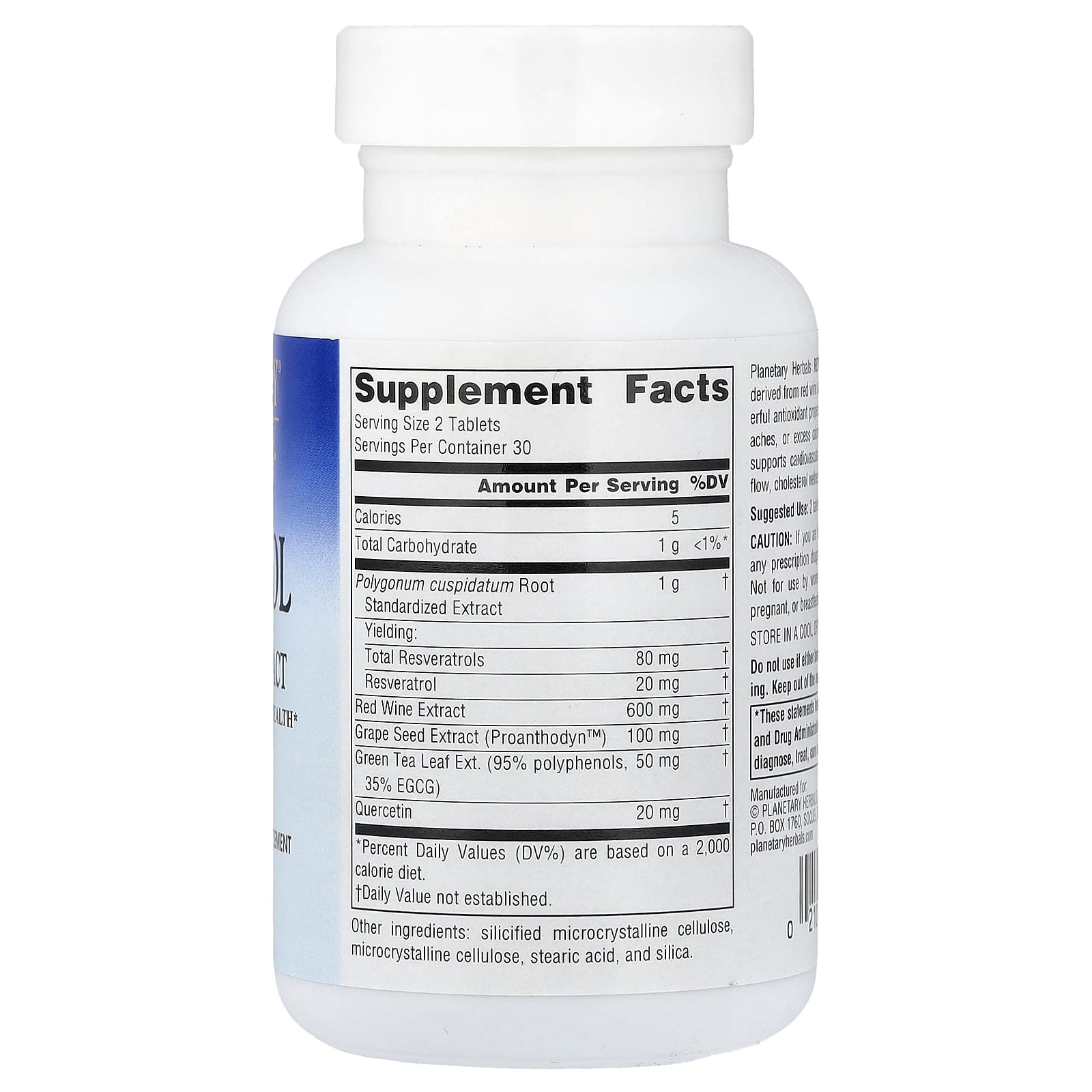 Planetary Herbals, ресвератрол с экстрактом красного вина, 60 таблеток