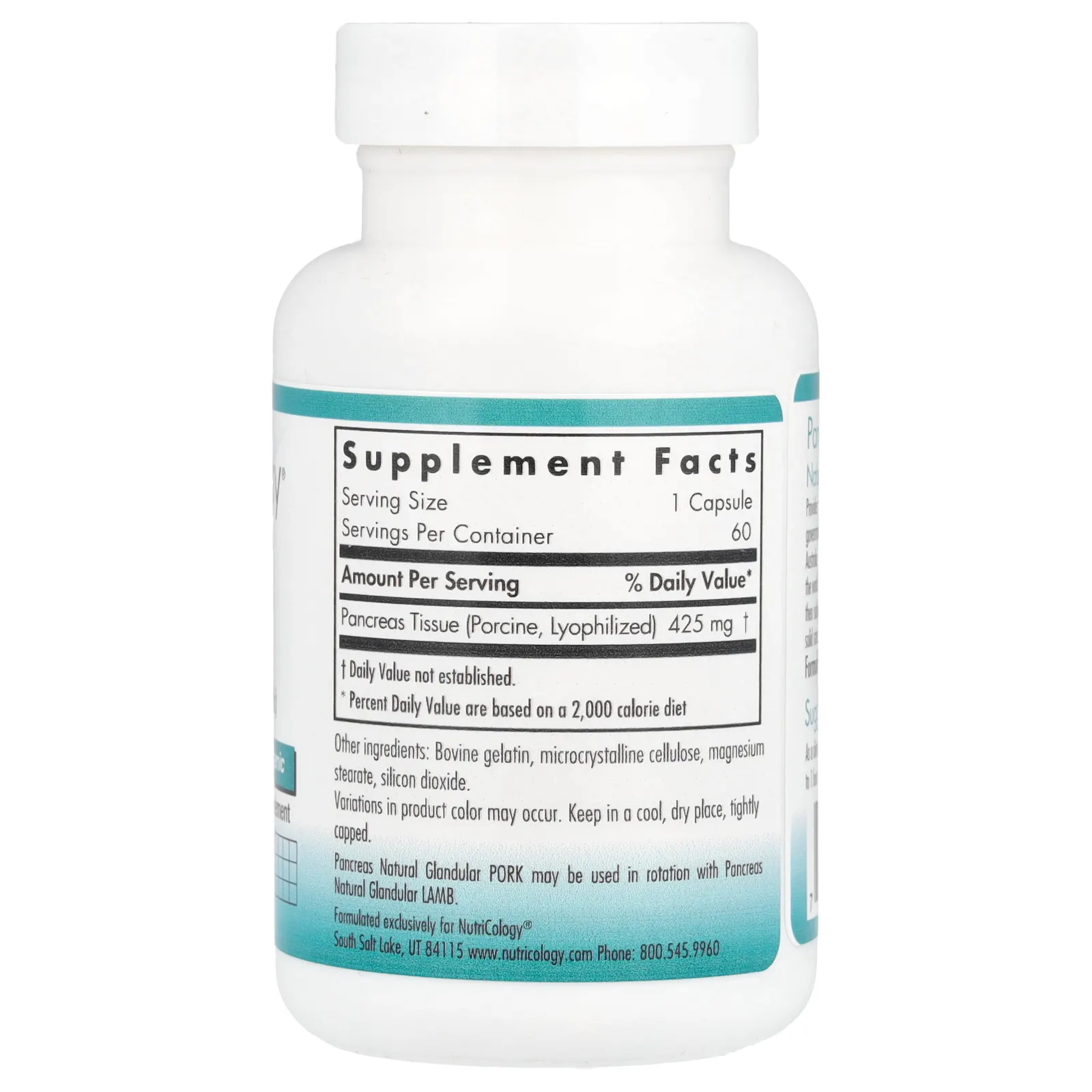 Nutricology, Поджелудочная железа, Натуральная железистая ткань (свинина), 60 овощных капсул