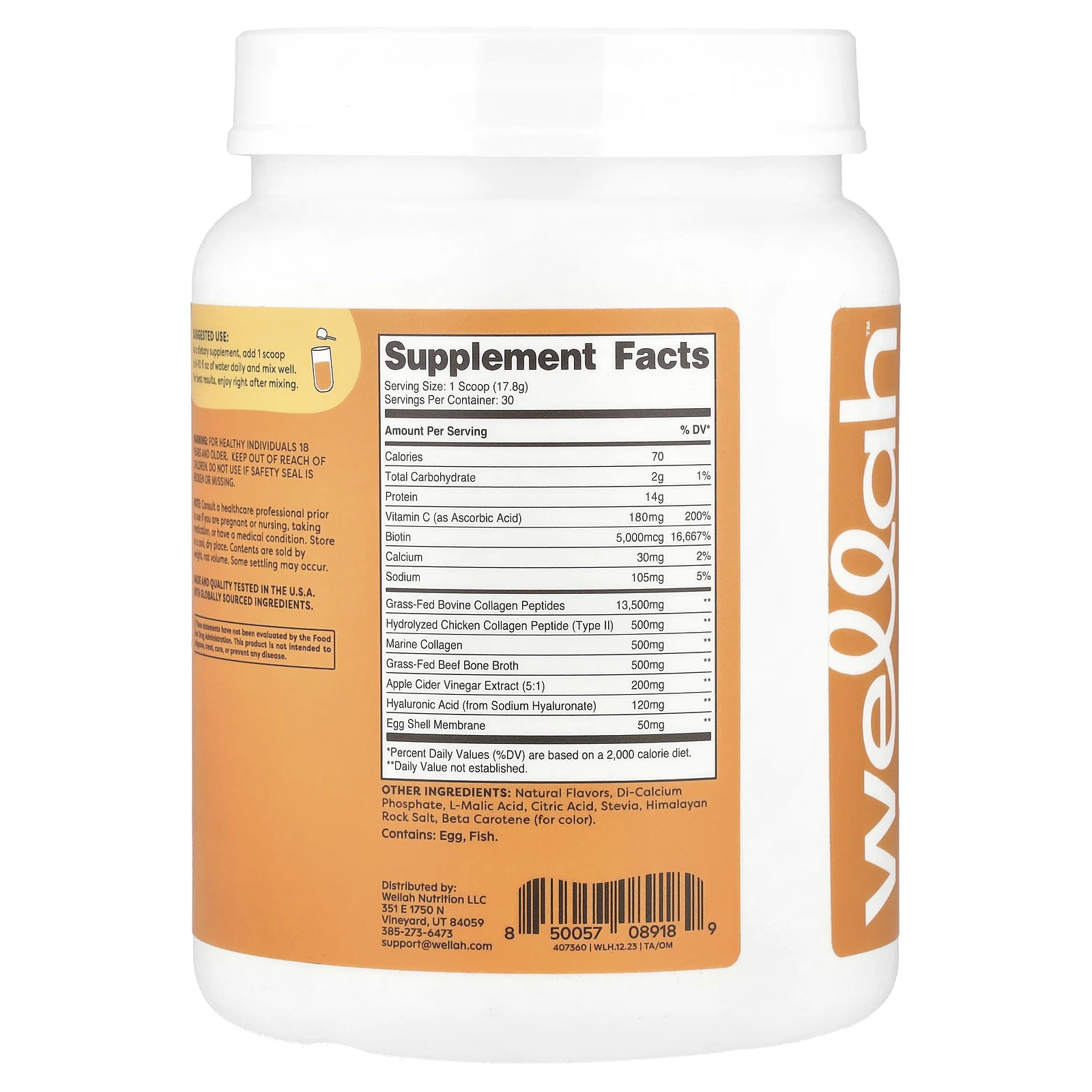 Wellah, The Afterglow, мультиколлагеновый протеин + красота, апельсин и манго, 534 г (1,2 фунта)