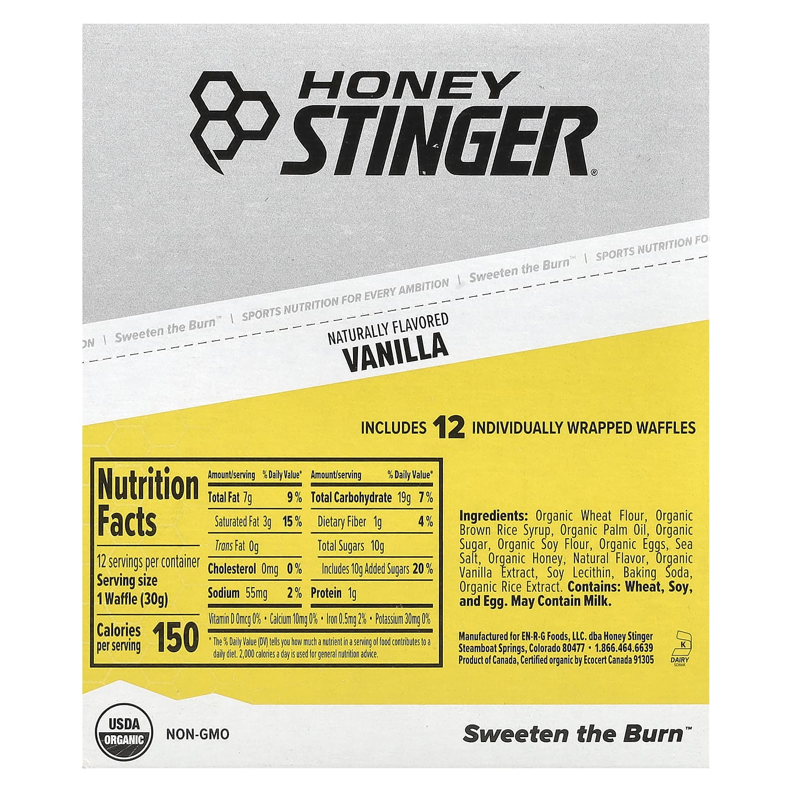 Honey Stinger, Energy Waffle, ваниль, 12 вафель по 30 г (1,06 унции)