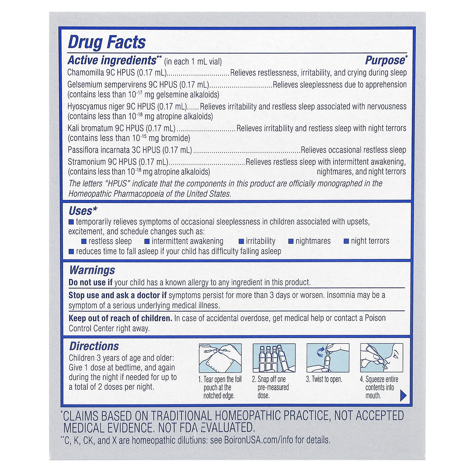 Boiron, Kids, SleepCalm, жидкие дозы, для детей от 3 лет, без мелатонина, 15 предварительно отмеренных жидких доз, по 1 мл (0,034 жидк. Унции)