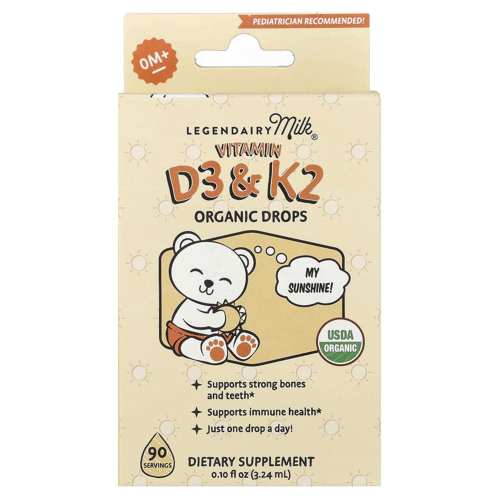 Legendairy Milk, органические капли с витаминами D3 и K2, для детей от 0 месяцев, 3,24 мл (0,1 жидк. унции)