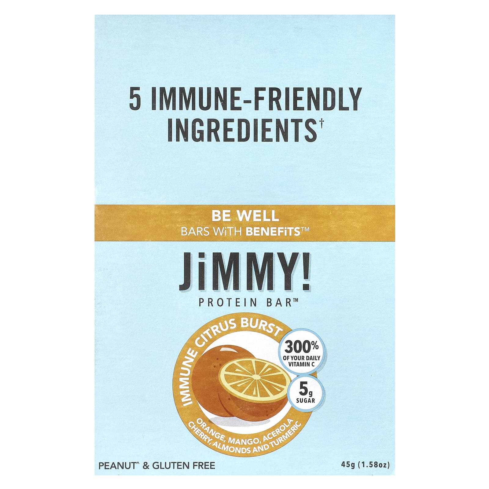 JiMMY!, Be Well Bars With Benefits, Immune Citrus Burst, 12 протеиновых батончиков, 45 г (1,58 унции)