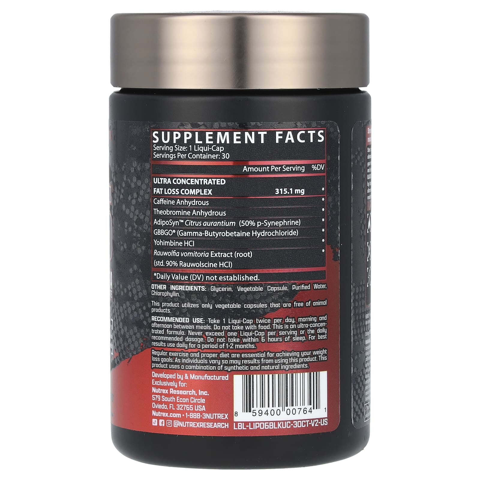 Nutrex Research, LIPO-6 Black, ультраконцентрат, 30 капсул Liqui-Caps