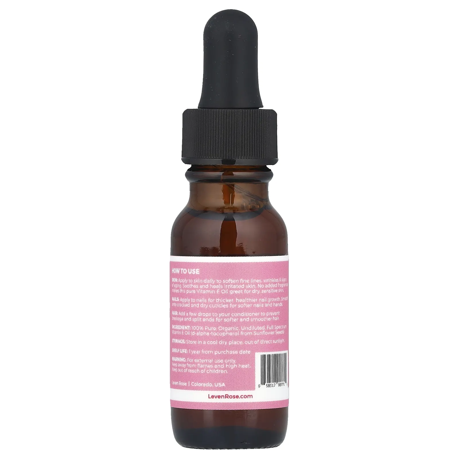 Leven Rose, 100% чистое и органическое масло с витамином Е, 15 мл (0,5 жидк. Унции)