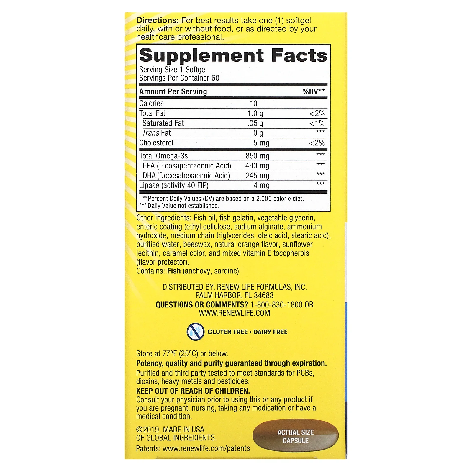 Renew Life, Critical Omega, ультраконцентрат омега кислот, натуральный вкус апельсина, 60 мягких таблеток, покрытых кишечнорастворимой оболочкой