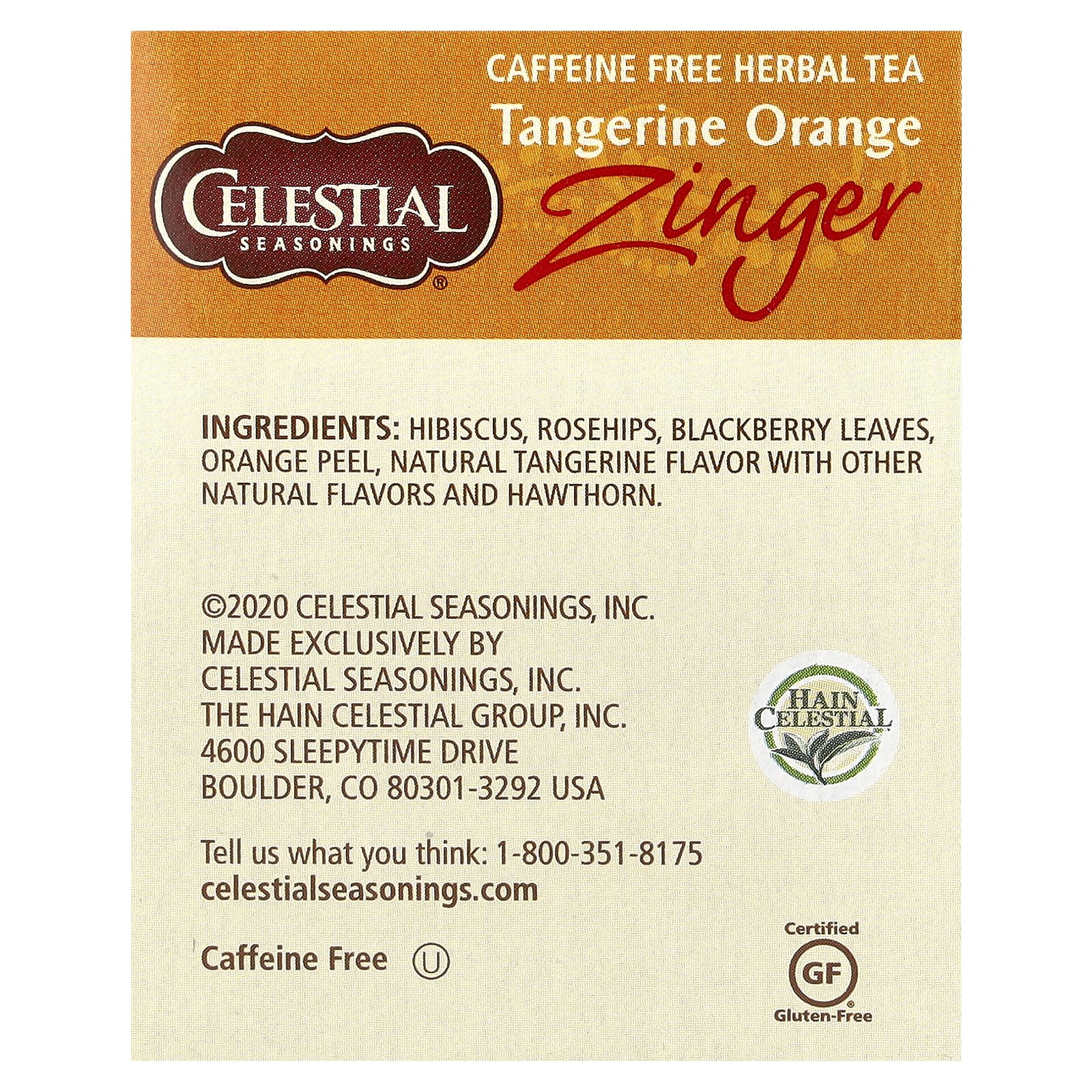 Celestial Seasonings, Травяной чай без кофеина Zinger, Мандариново-апельсиновый заряд, 20 чайных пакетиков, 1,7 унции (47 г)