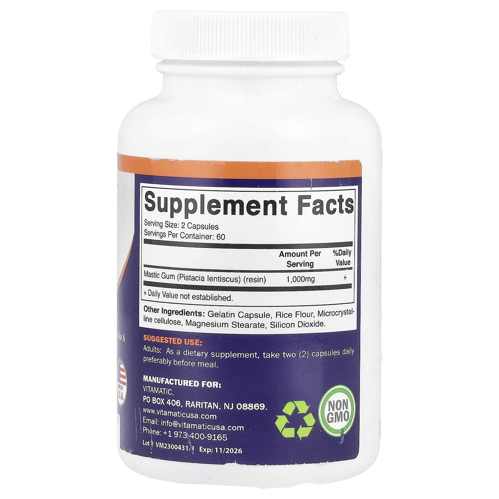 Vitamatic, мастиковая смола, 1000 мг, 120 капсул (500 мг в 1 капсуле)