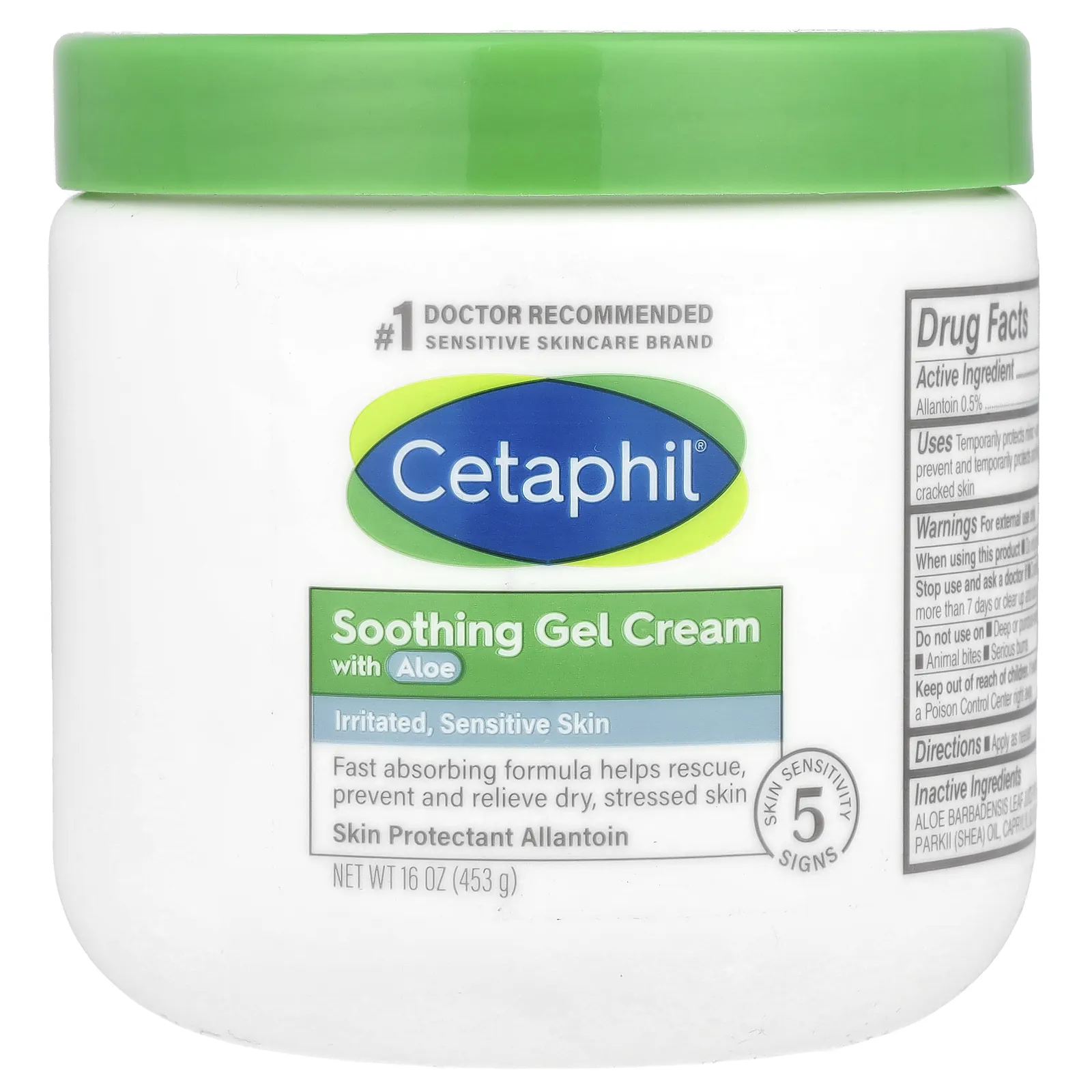Cetaphil, Успокаивающий гель-крем с алоэ, средний, без отдушек, 453 г (16 унций)