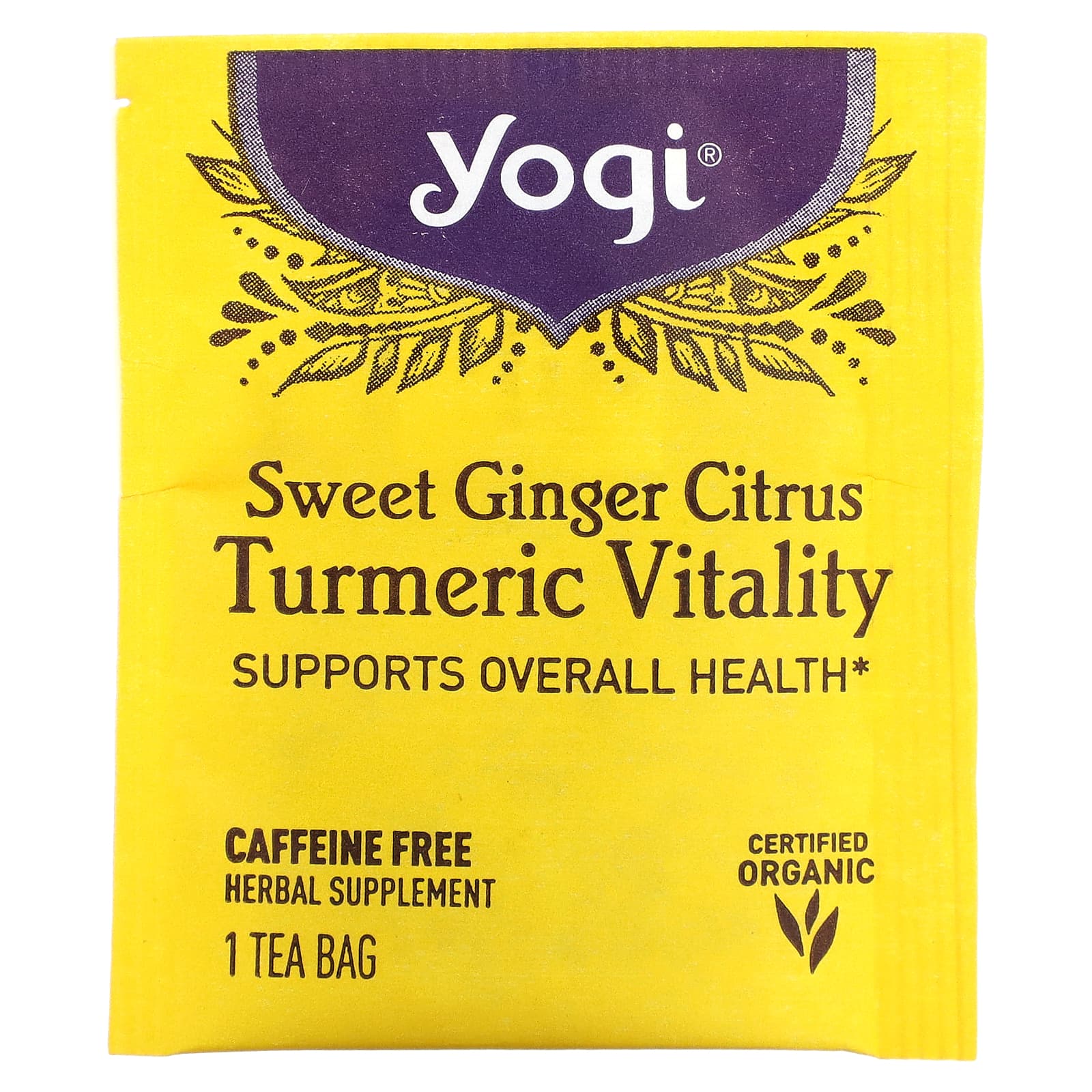 Yogi Tea, Sweet Ginger Citrus Turmeric Vitality, без кофеина, 16 чайных пакетиков, 1,12 унции (32 г)