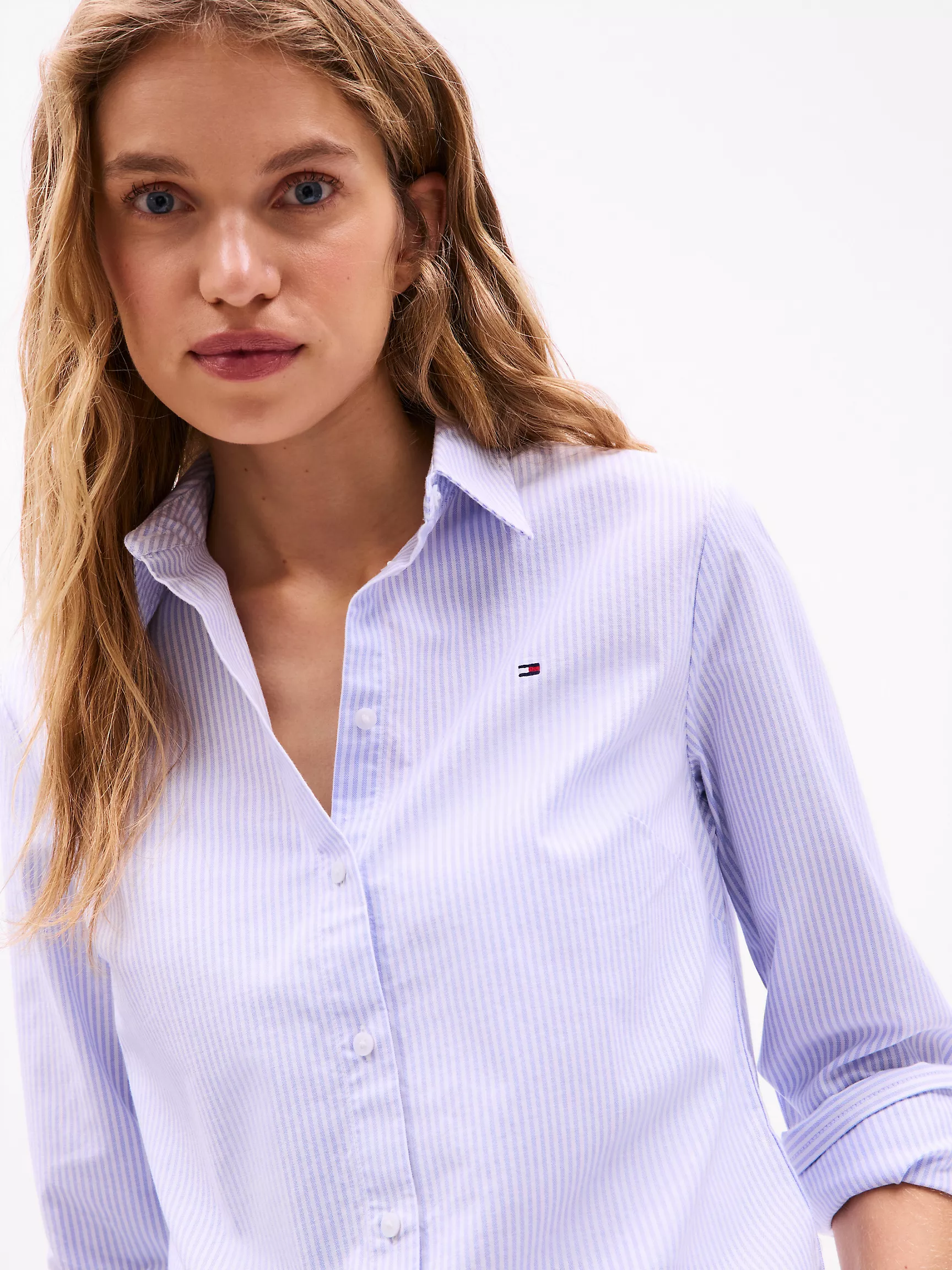 Женская рубашка Tommy Hilfiger, Полосатая эластичная оксфордская рубашка стандартного кроя