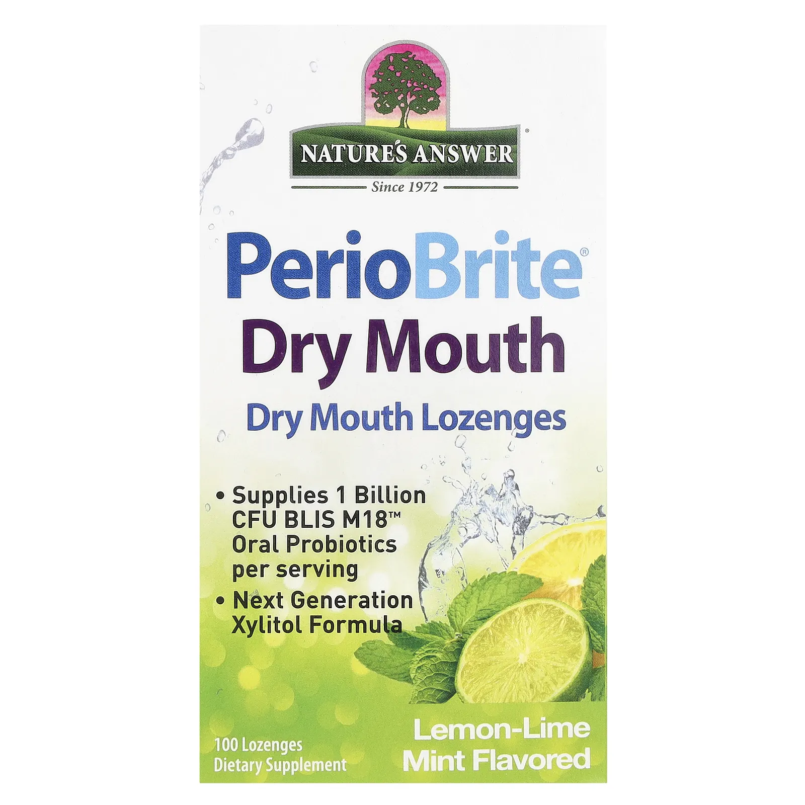Nature's Answer, PerioBrite® пастилки для сухого рта, лимонно-лаймовая мята, 100 пастилок