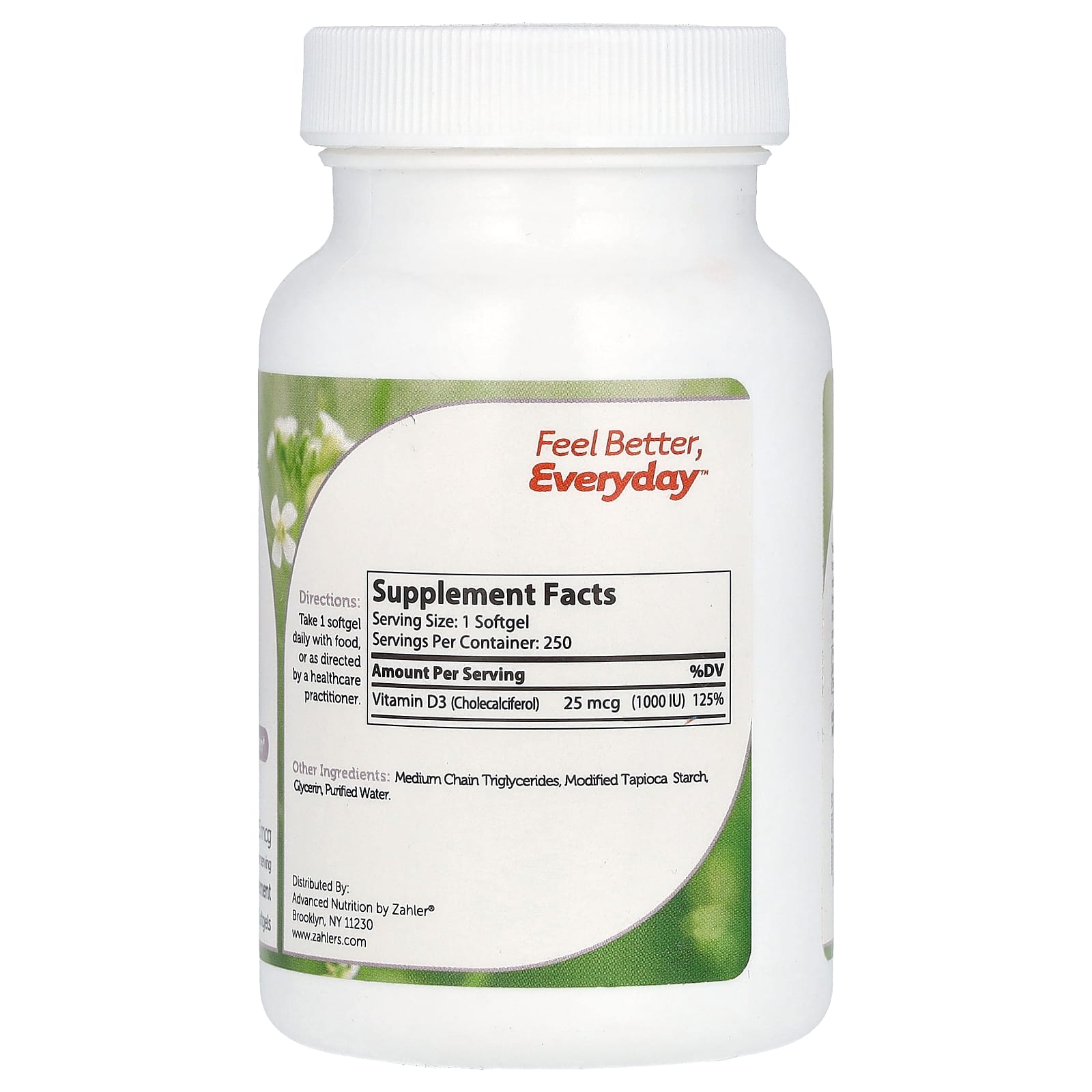 Zahler, витамин D3, 25 мкг (1000 МЕ), 250 капсул