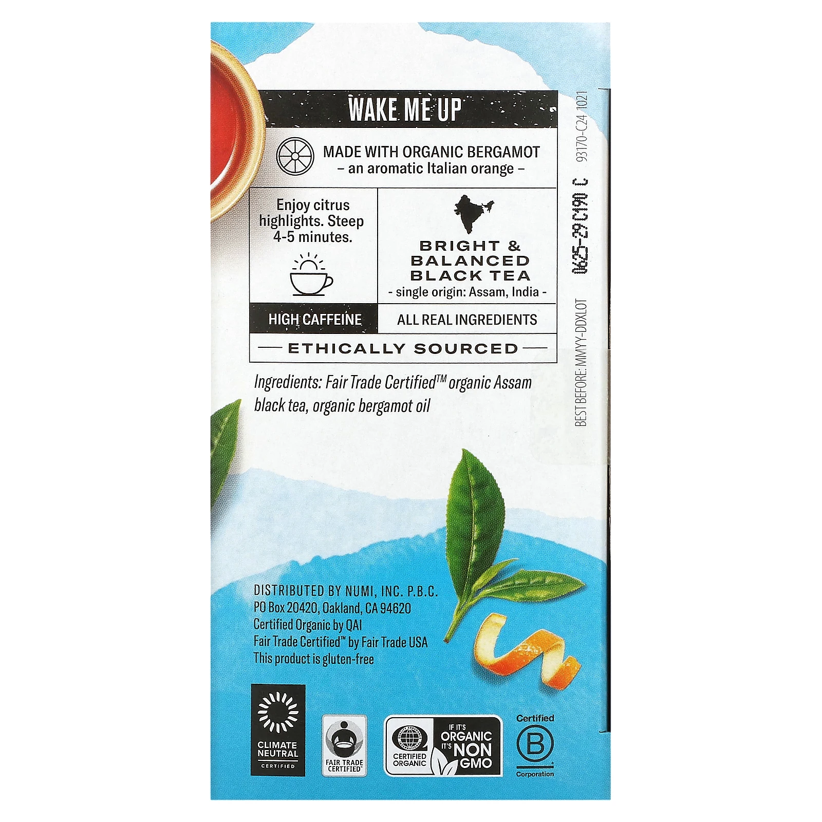 Numi Tea, Органический черный чай, выдержанный Эрл Грей, 18 чайных пакетиков, 1,27 унции (36 г)