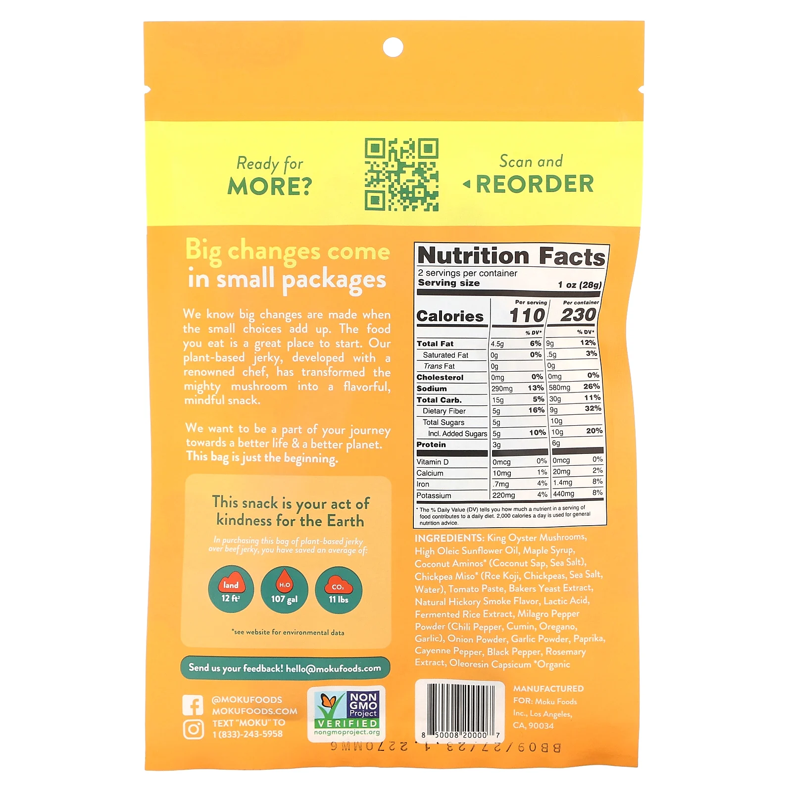 Moku, Вяленое мясо на растительной основе, сладкое и пряное, 56 г (2 унции)