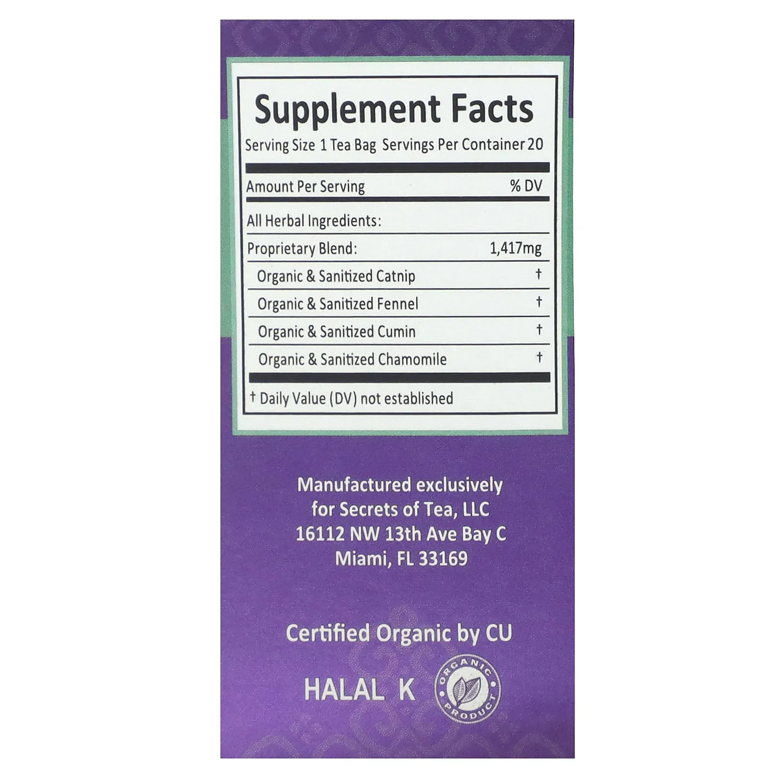 Secrets of Tea, органический чай из кошачьей мяты для детей, без кофеина, 20 неотбеленных чайных пакетиков, 28 г (1 унция)