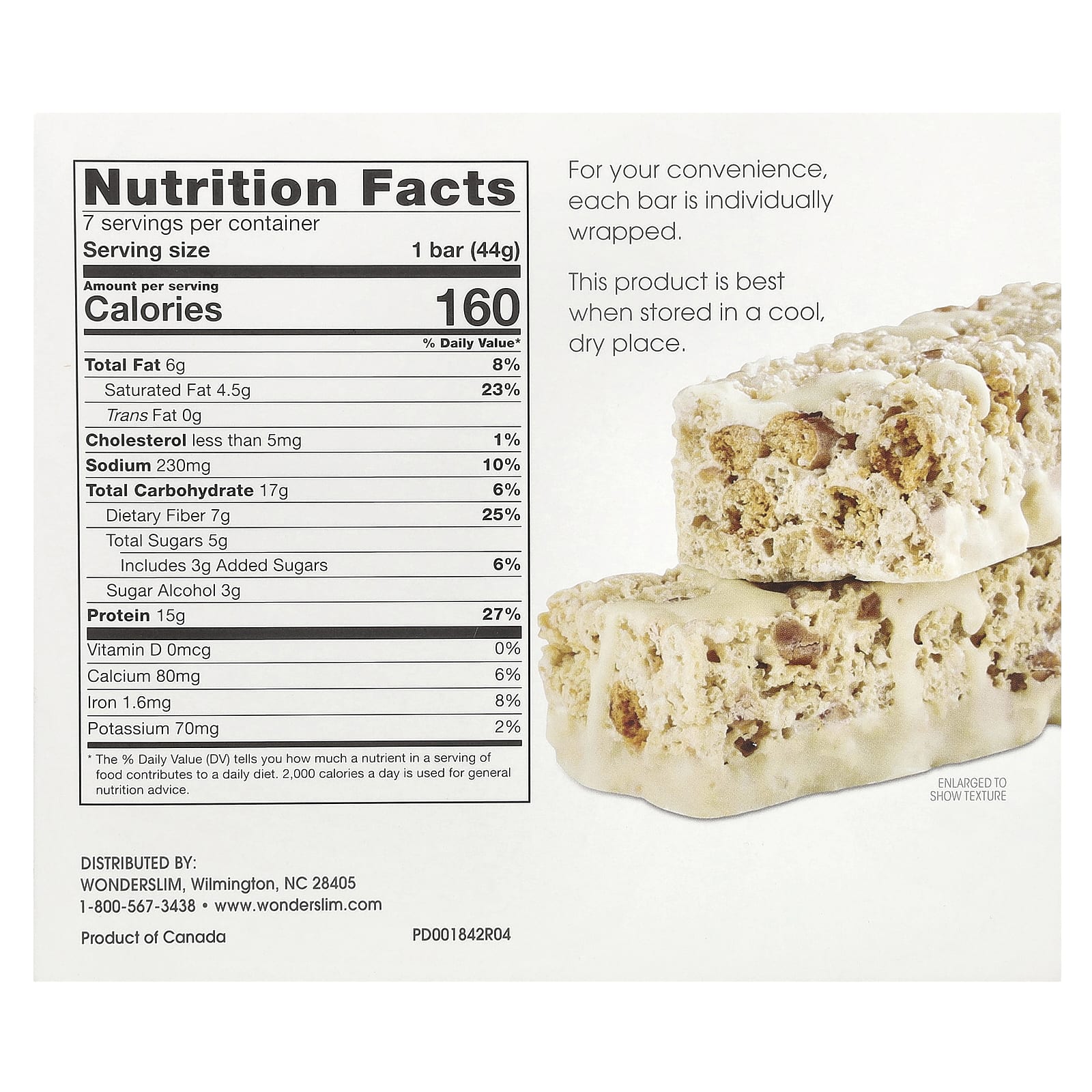 WonderSlim, протеиновый батончик с клетчаткой, воздушные крендели с соленым ирисом, 7 батончиков по 44 г (1,55 унции)