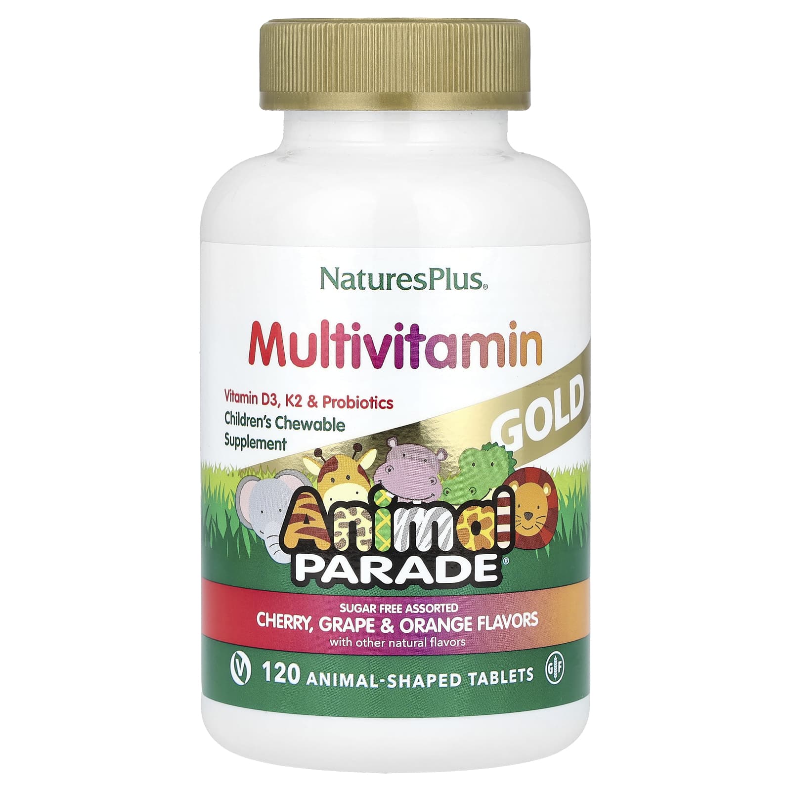 NaturesPlus, Source of Life, Animal Parade Gold, жевательные мультивитамины с микроэлементами для детей, ассорти, 120 таблеток в форме животных