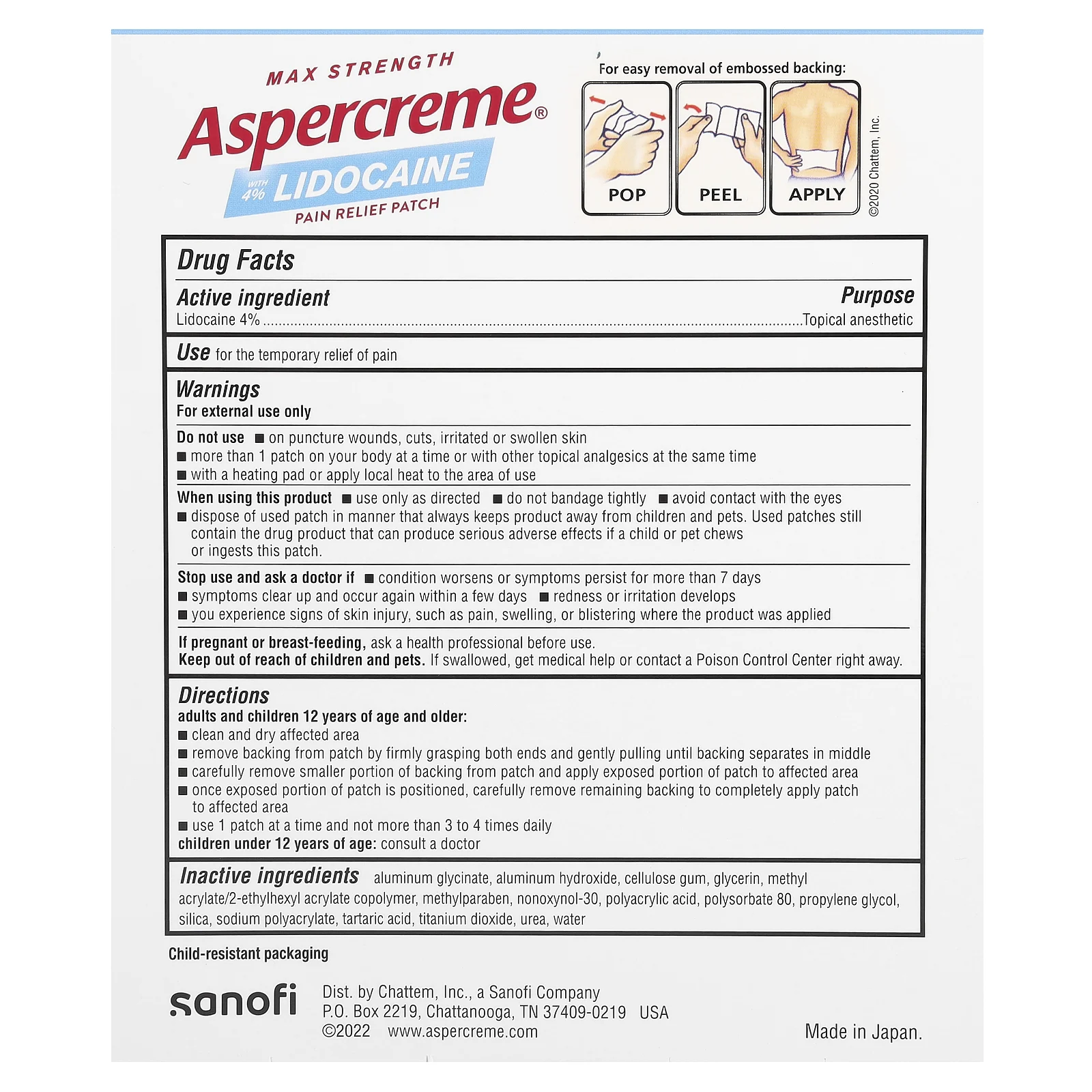 Aspercreme, Обезболивающий пластырь с 4% лидокаином, максимальная сила, без отдушек, 5 пластырей (10 см x 14 см) каждый