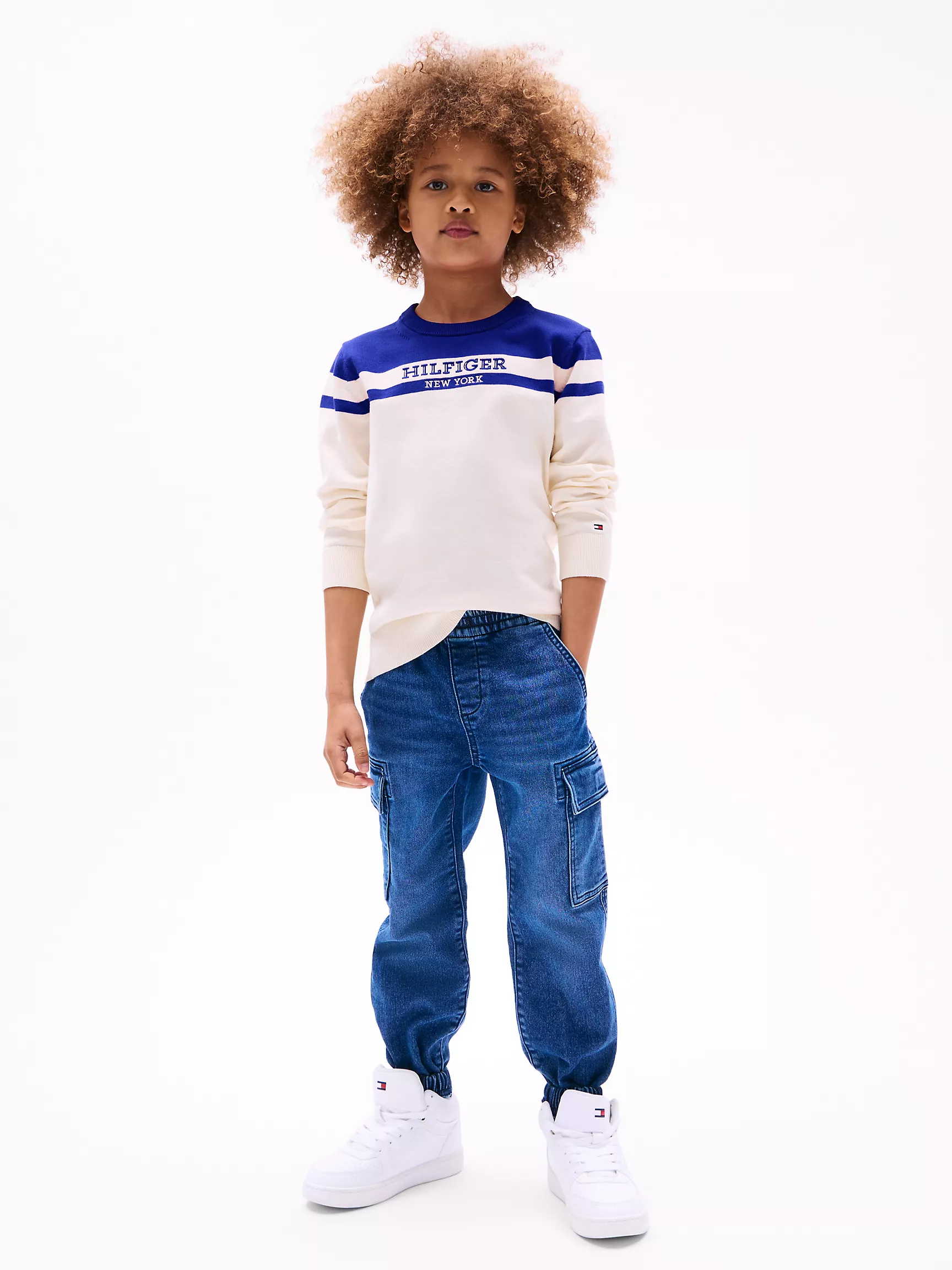 Свитер для мальчика Tommy Hilfiger, Детский свитер с круглым вырезом и логотипом в стиле colorblock