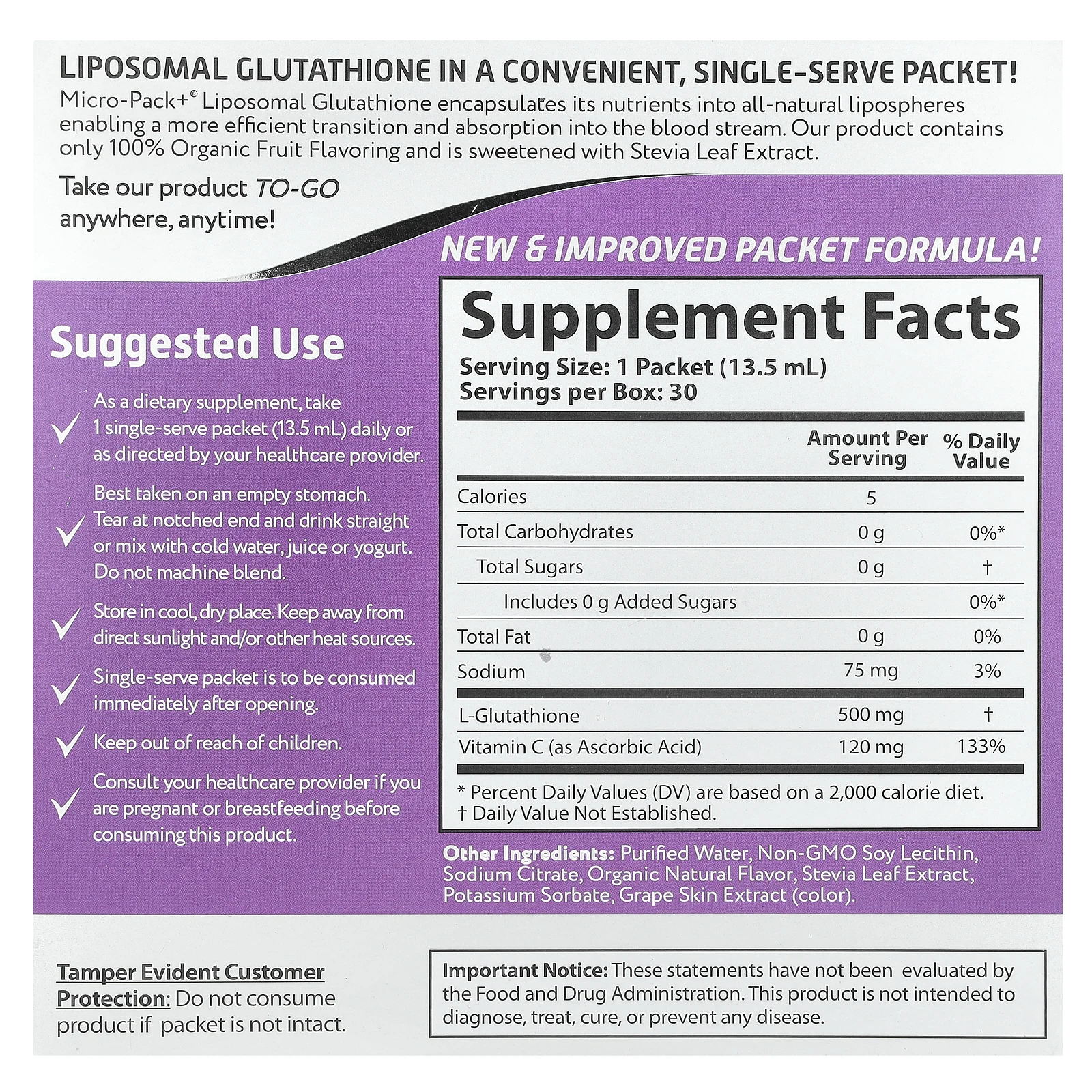 Aurora Nutrascience, Micro-Pack+, липосомальный глутатион, 500 мг, 30 порционных пакетиков с жидкостью, 13,5 мл (0,46 жидк. унции) каждый