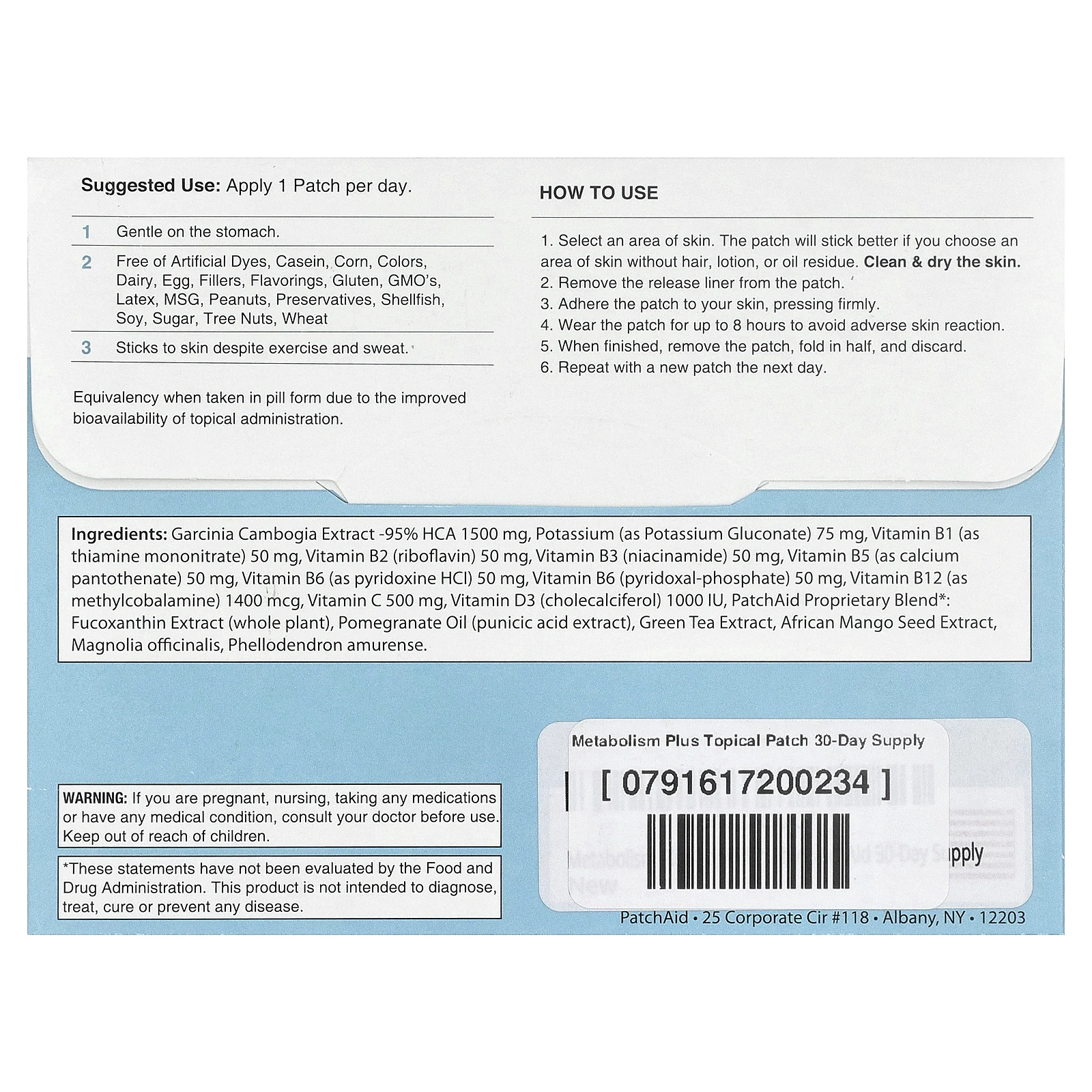 PatchAid, патч для метаболизма с гарцинией камбоджийской, 30 шт.