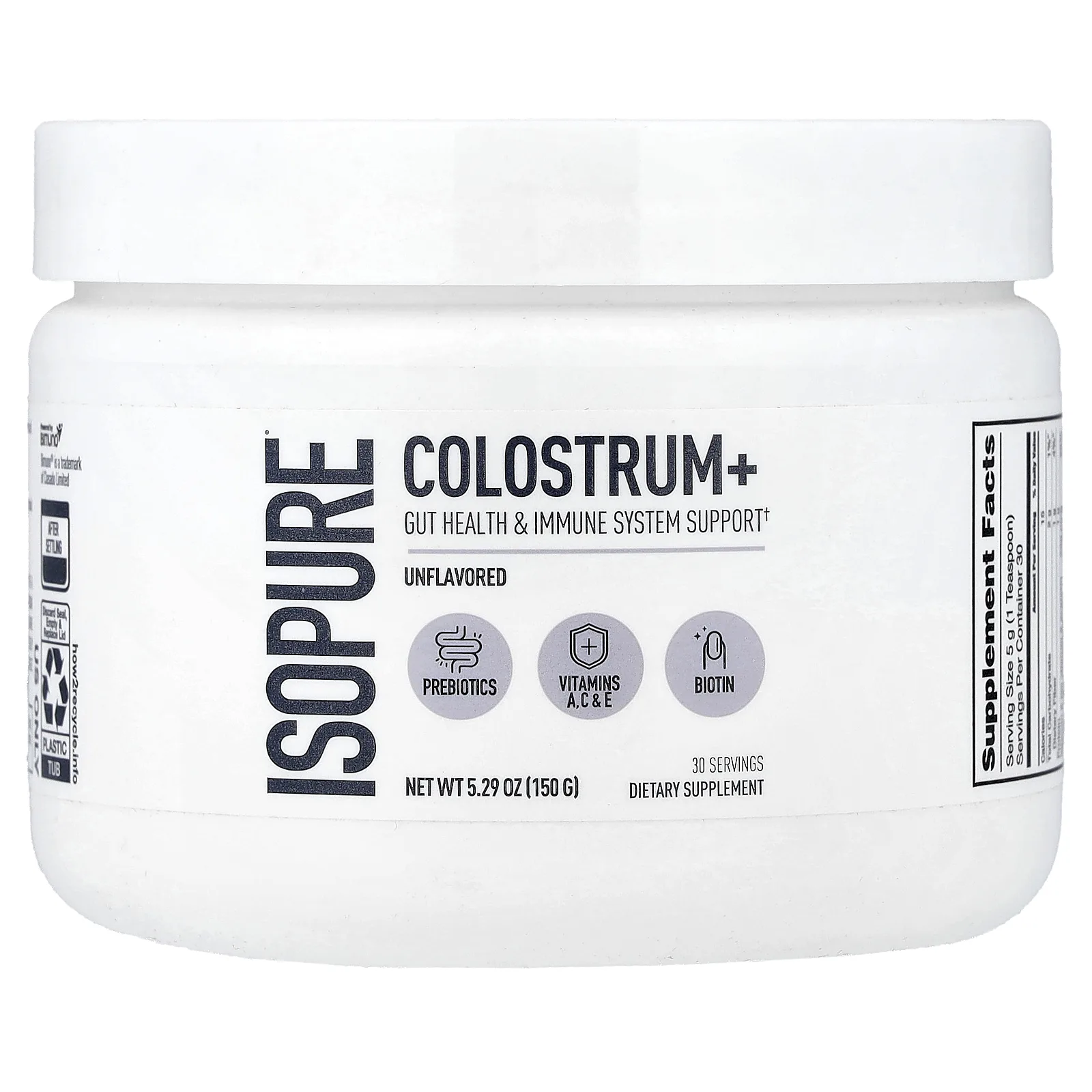 Isopure, Colostrum+, молозиво, без добавок, 150 г (5,29 унции)