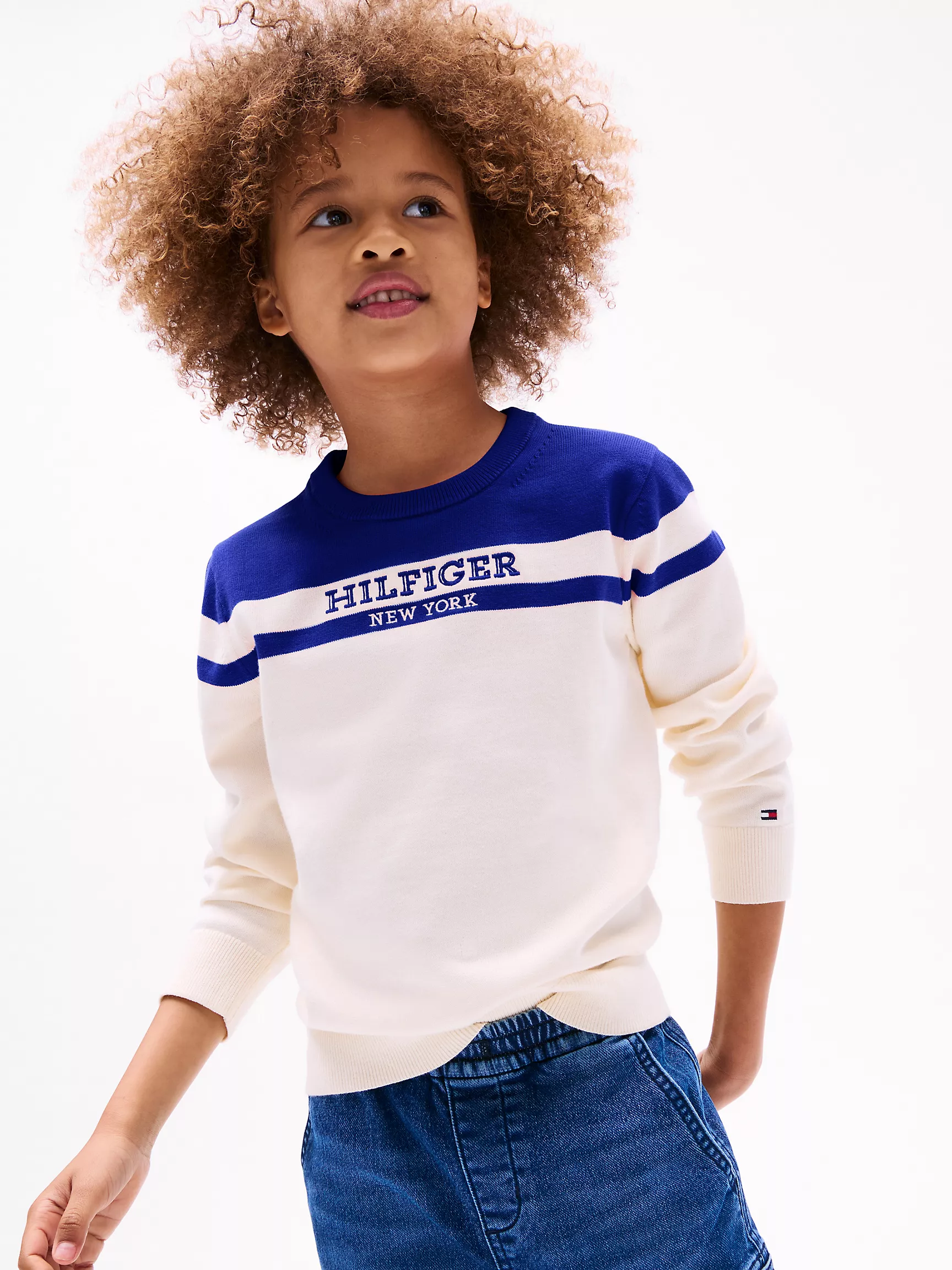 Свитер для мальчика Tommy Hilfiger, Детский свитер с круглым вырезом и логотипом в стиле colorblock