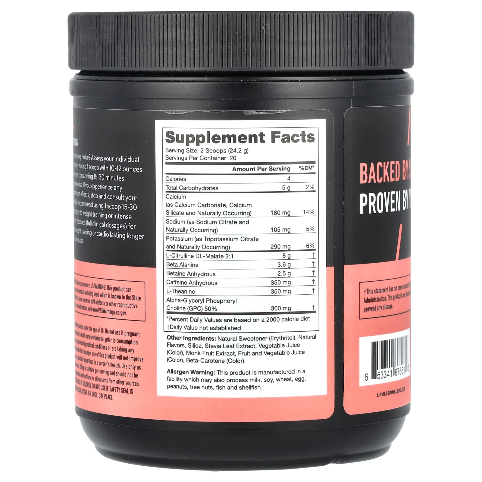 Legion Athletics, Pulse, предтренировочный напиток, розовый лимонад, 484 г (1,07 фунта)