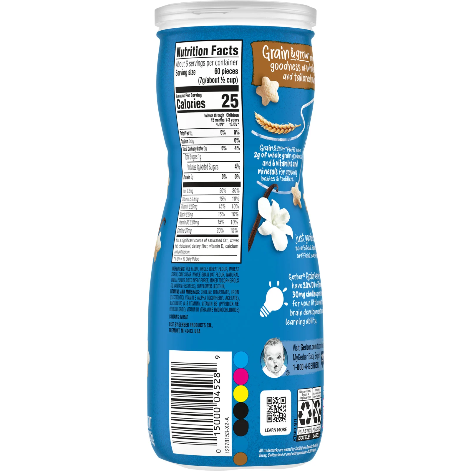 Gerber, Snacks for Baby, Grain & Grow, Puffs, воздушные закуски, для детей от 8 месяцев, ваниль, 42 г (1,48 унции)