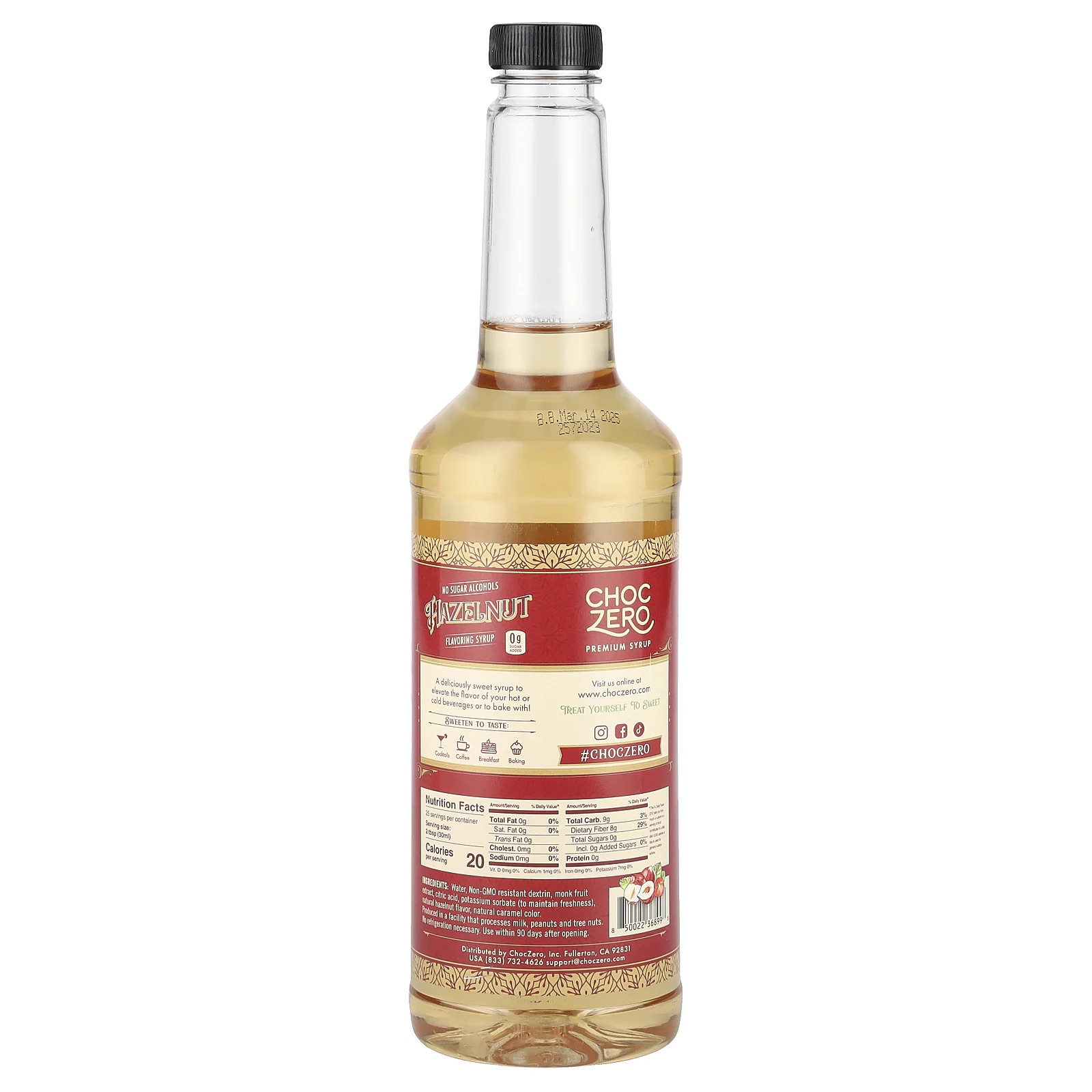 ChocZero, ароматизатор, сироп из фундука, 750 мл (26,5 унции)