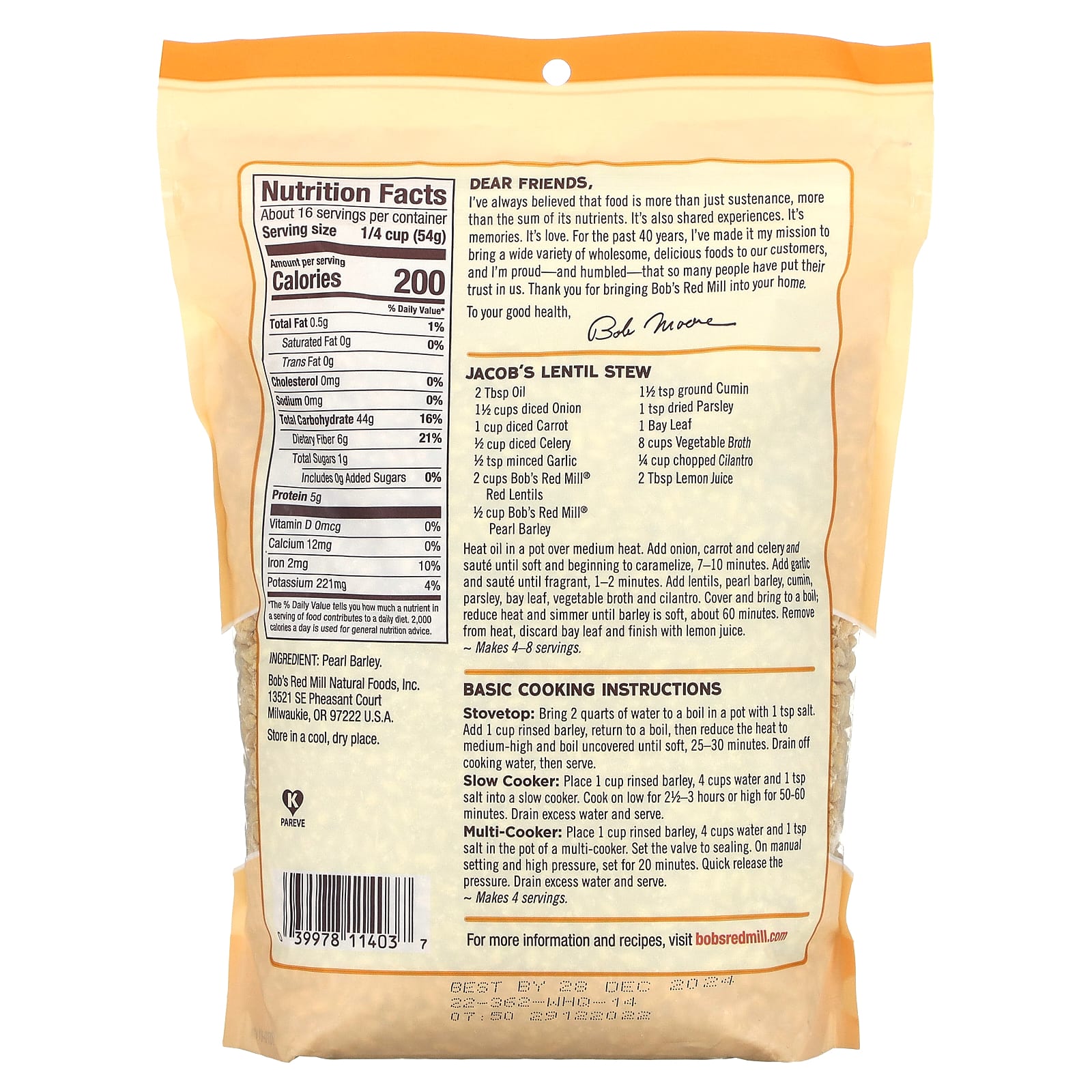 Bob's Red Mill, Перловая крупа, 850 г (1 фунт 14 унций)