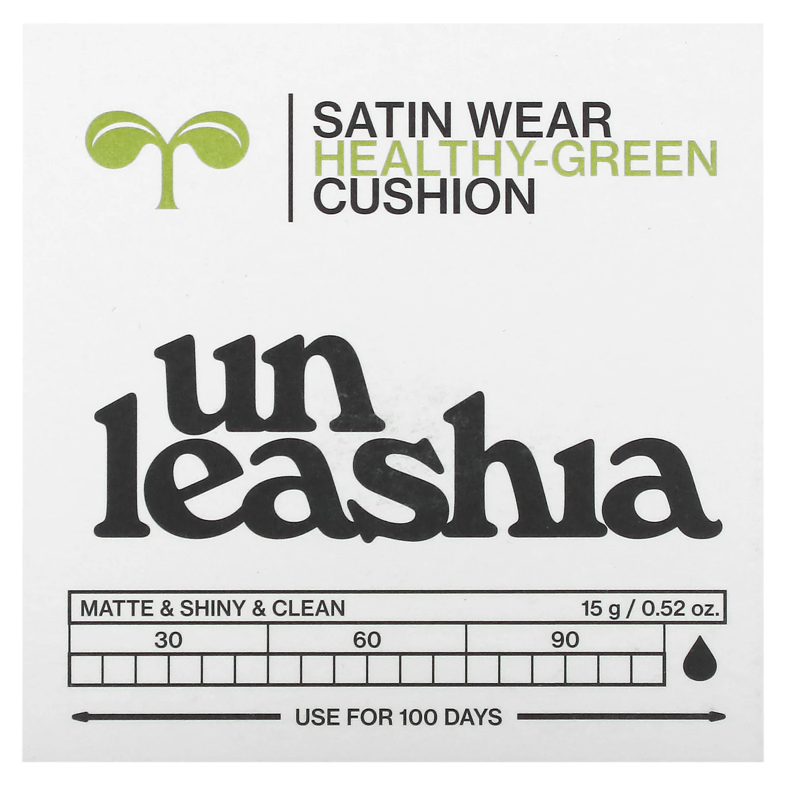 Unleashia, Satin Wear Healthy-Green Cushion, кушон, SPF 30 PA++, оттенок 23 кремовый, 15 г (0,52 унции)