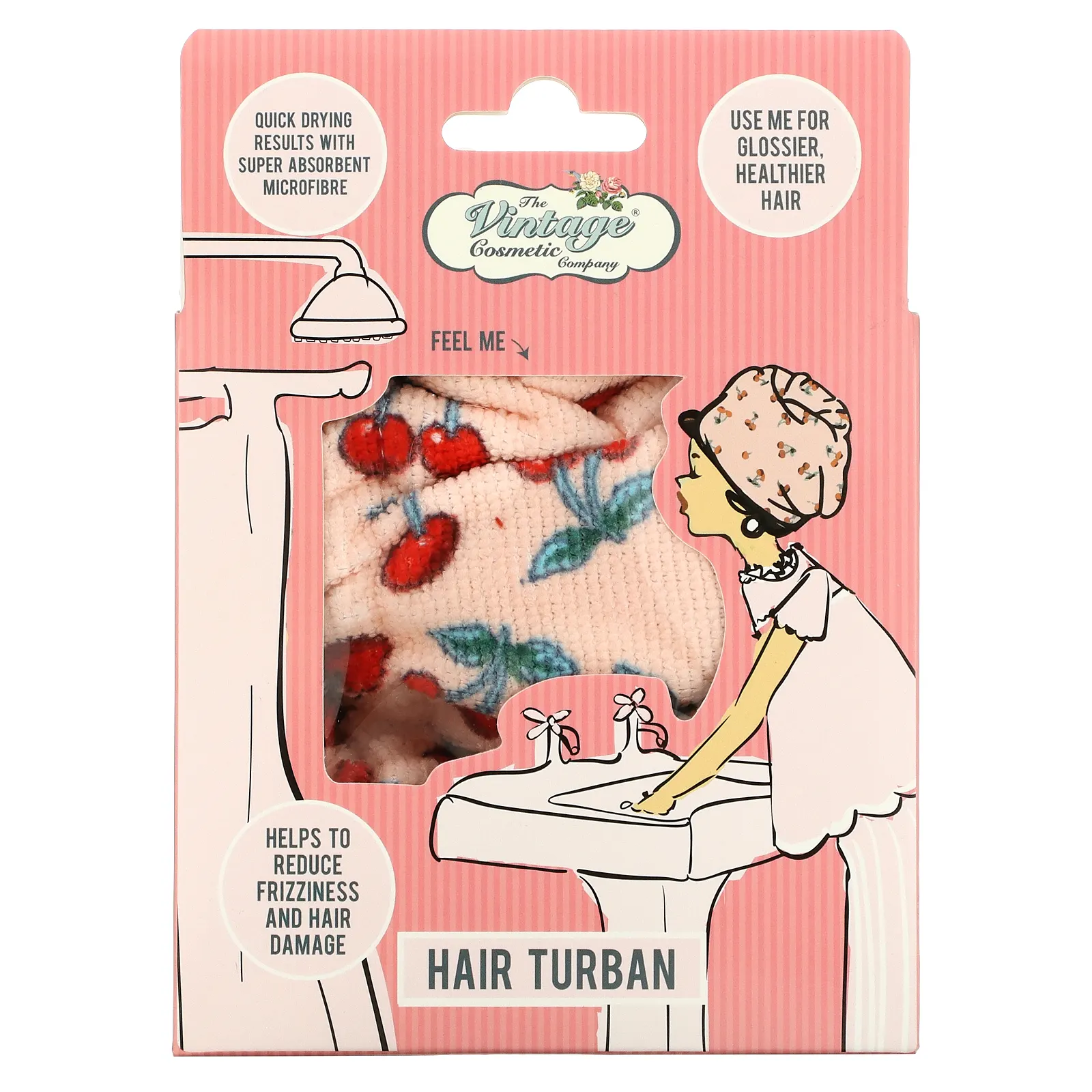 The Vintage Cosmetic Company, Тюрбан для волос, вишня, 1 шт.