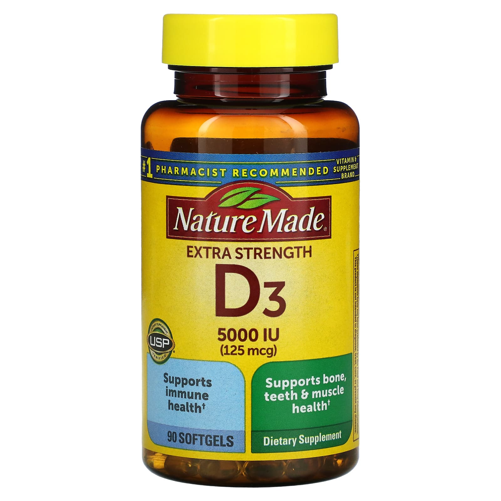Nature Made, D3, Extra Strength, 125 мкг, 90 мягких таблеток